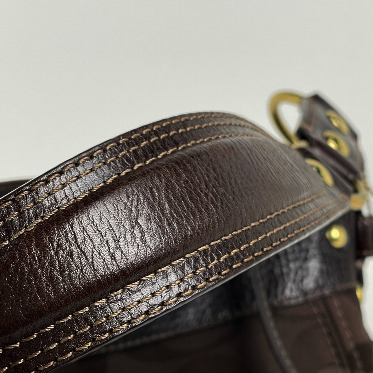 Coach Signature Brown Canvas Leather Shoulder Bag (Pre-Owned)