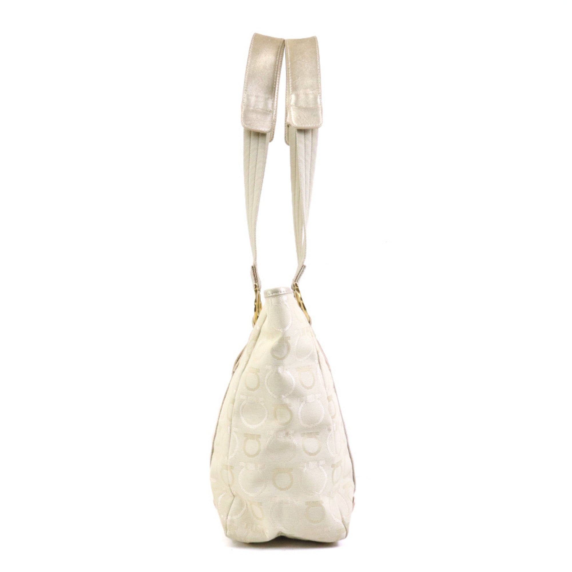 Salvatore Ferragamo Light Beige Canvas Leather Shoulder Bag (Pre-Owned)
