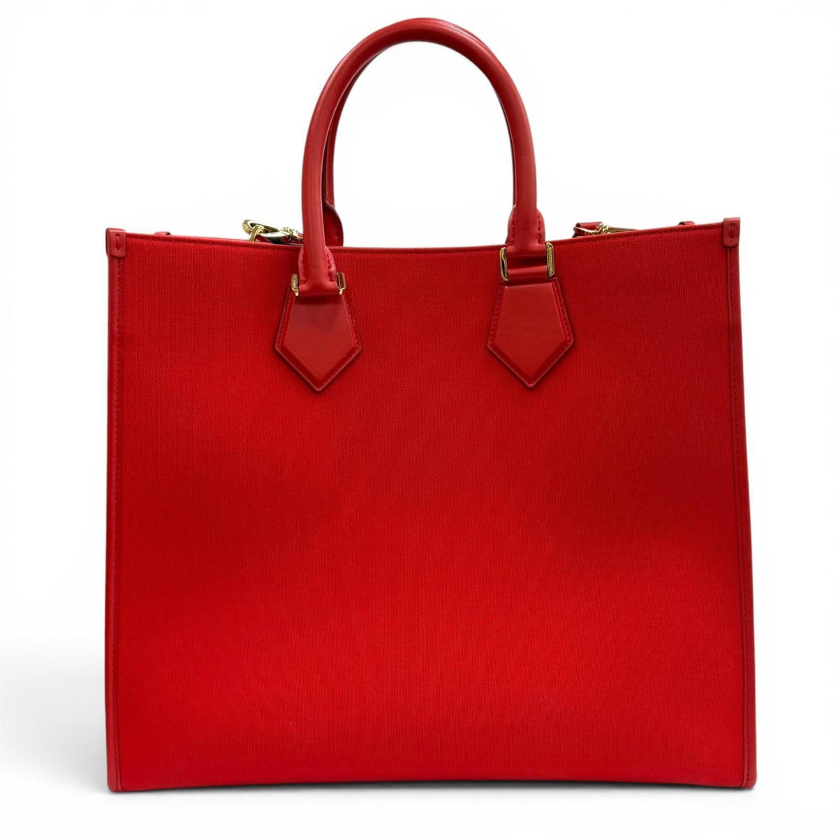 Dolce & Gabbana Red Color Leather Canvas Tote Bag (Pre-Owned)