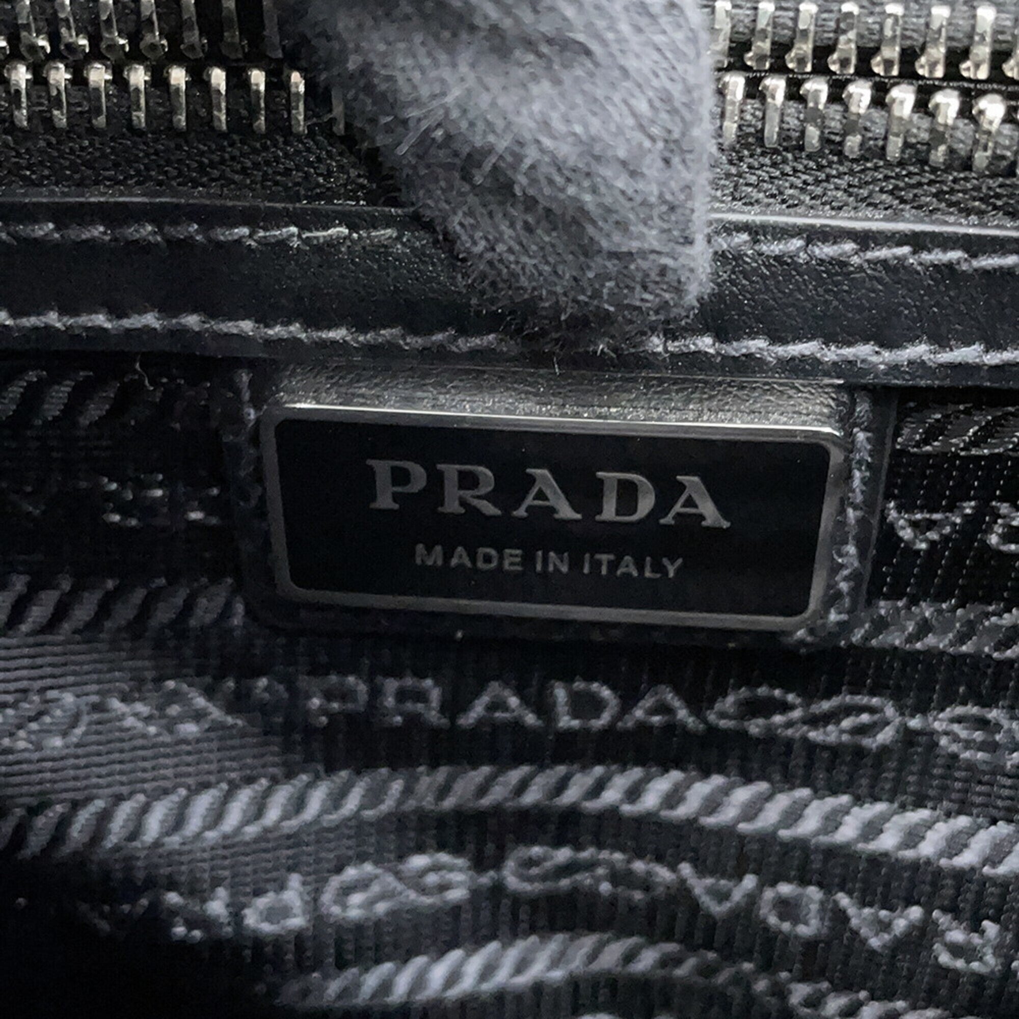 Prada Black Gray Saffiano Triangle Leather Shoulder Bag (Pre-Owned)