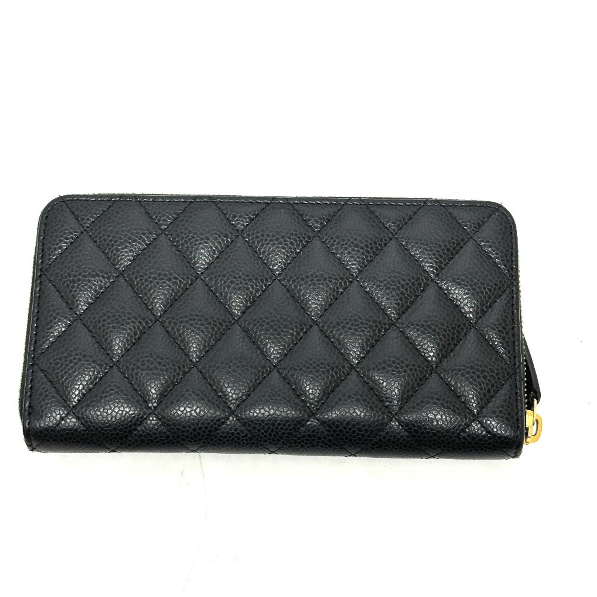 Chanel Black Grained Calfskin Long Wallet (Bi-Fold) (Pre-Owned)