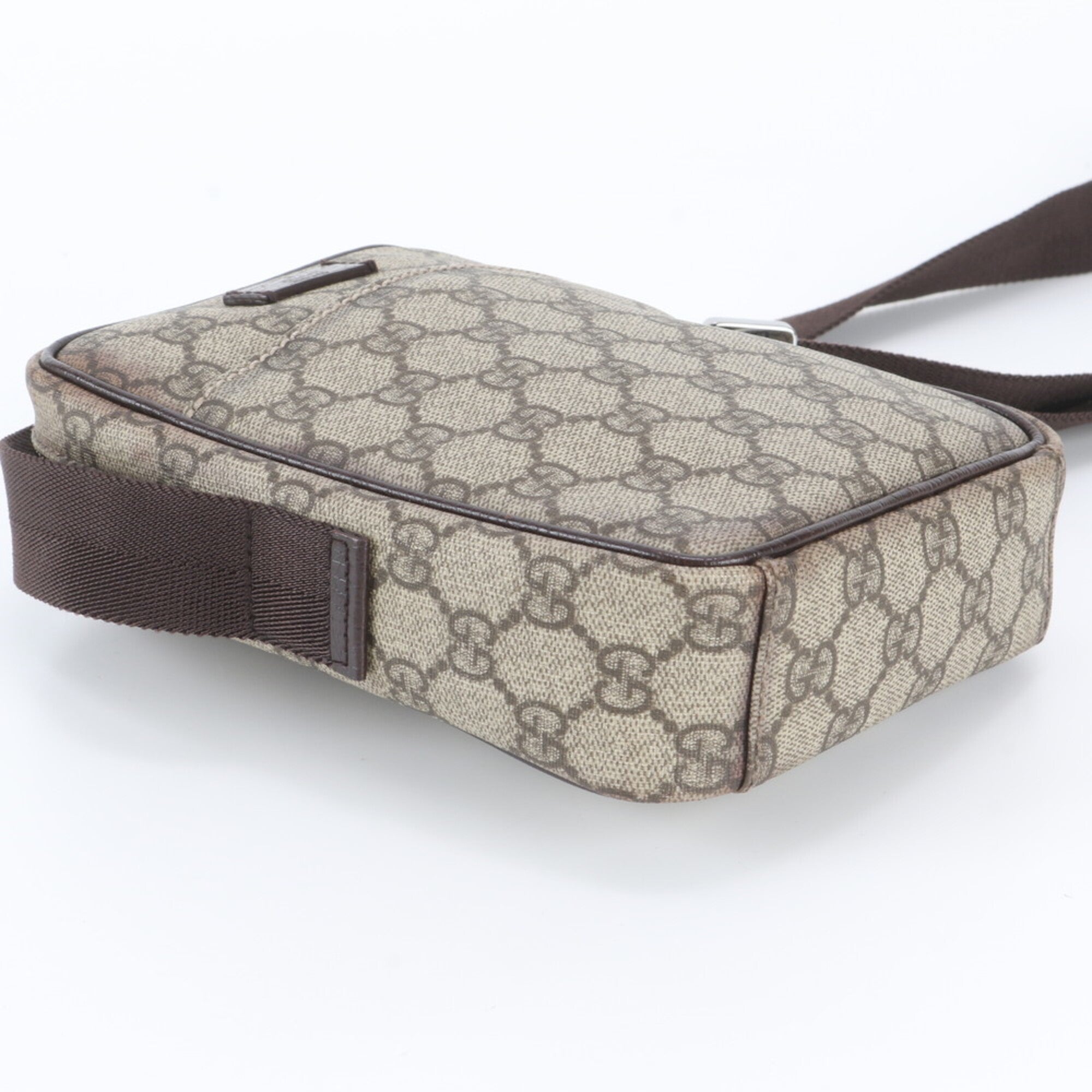 Gucci Brown Leather Coated Canvas Messenger Bag Shoulder Bag (Pre-Owned)