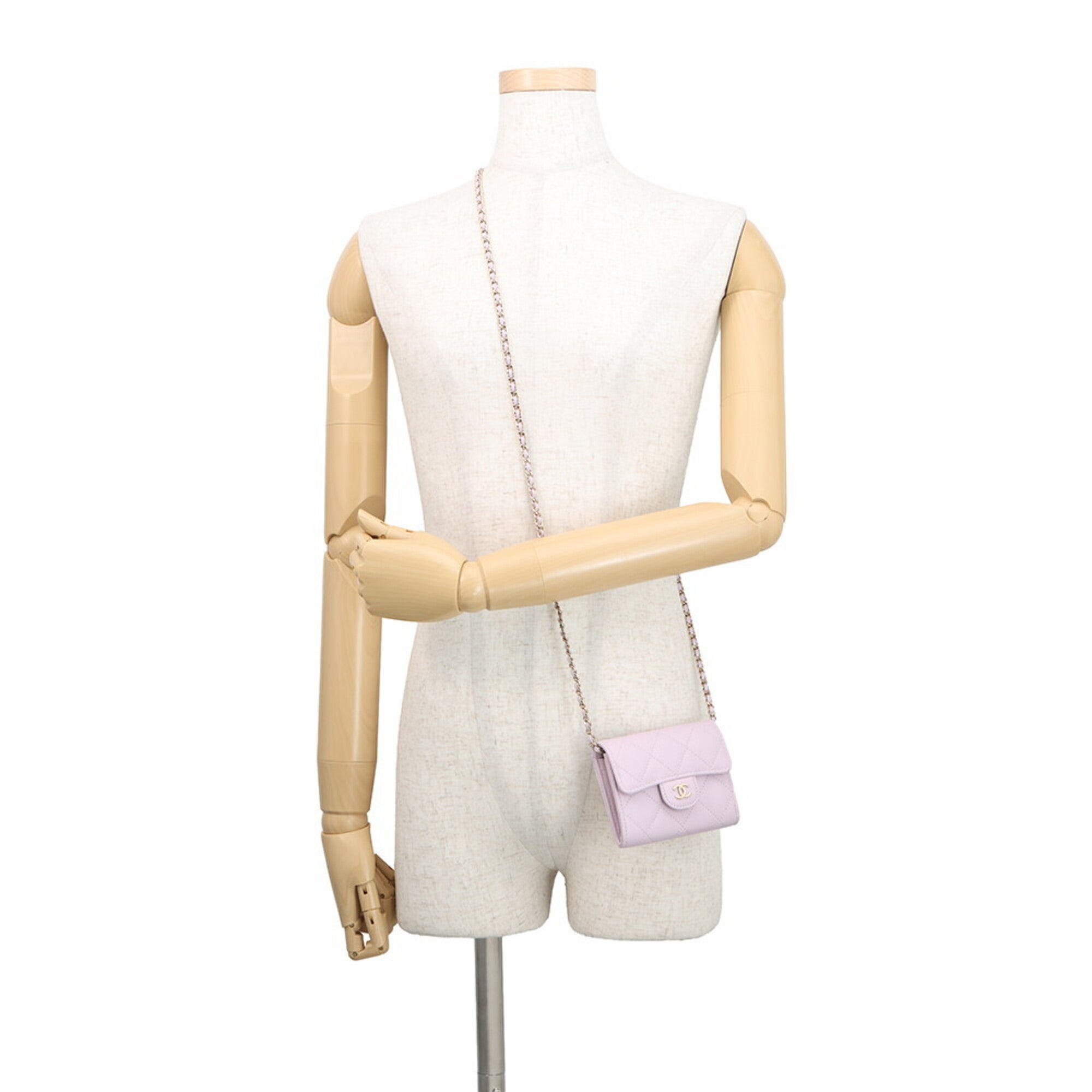 Chanel Light Pink Grained Calfskin Chain/Shoulder Wallet (Pre-Owned)