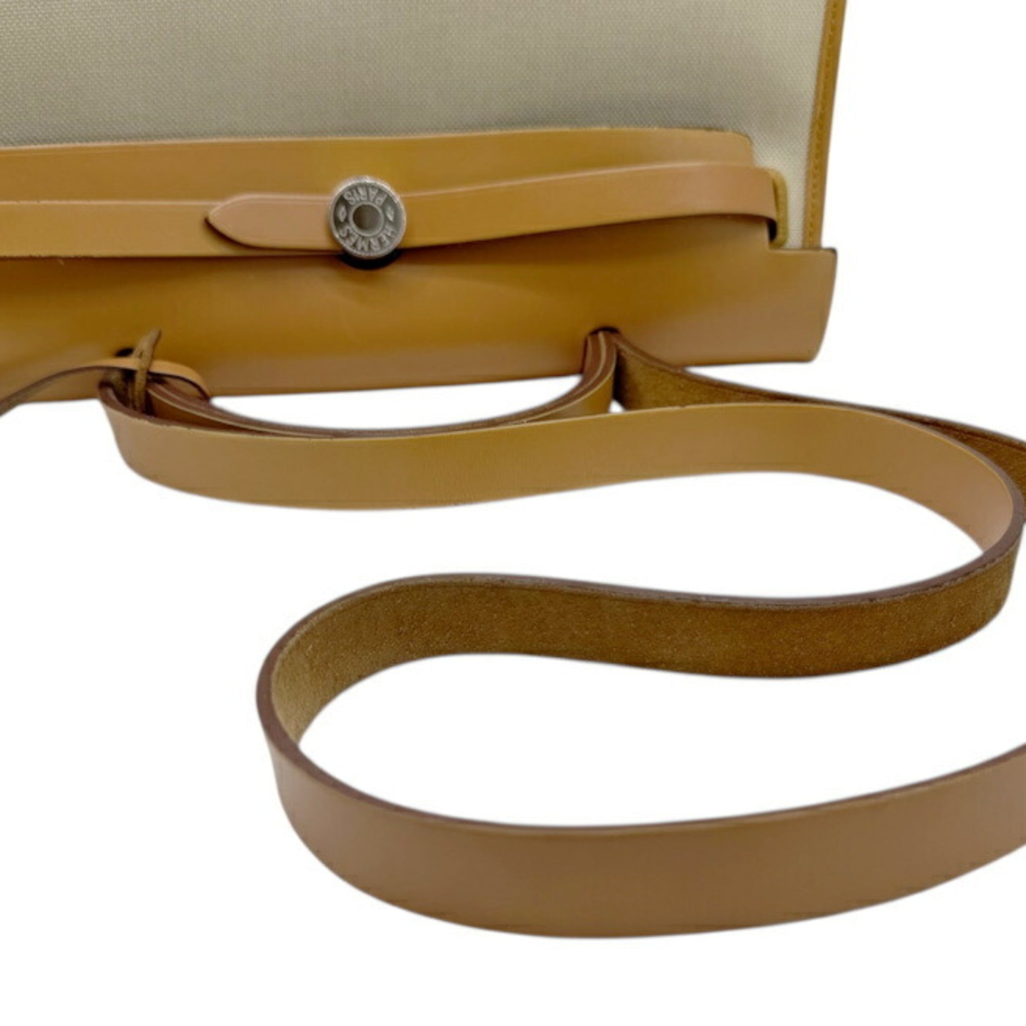 Hermes Natural Toile Officier Leather Shoulder Bag (Pre-Owned)
