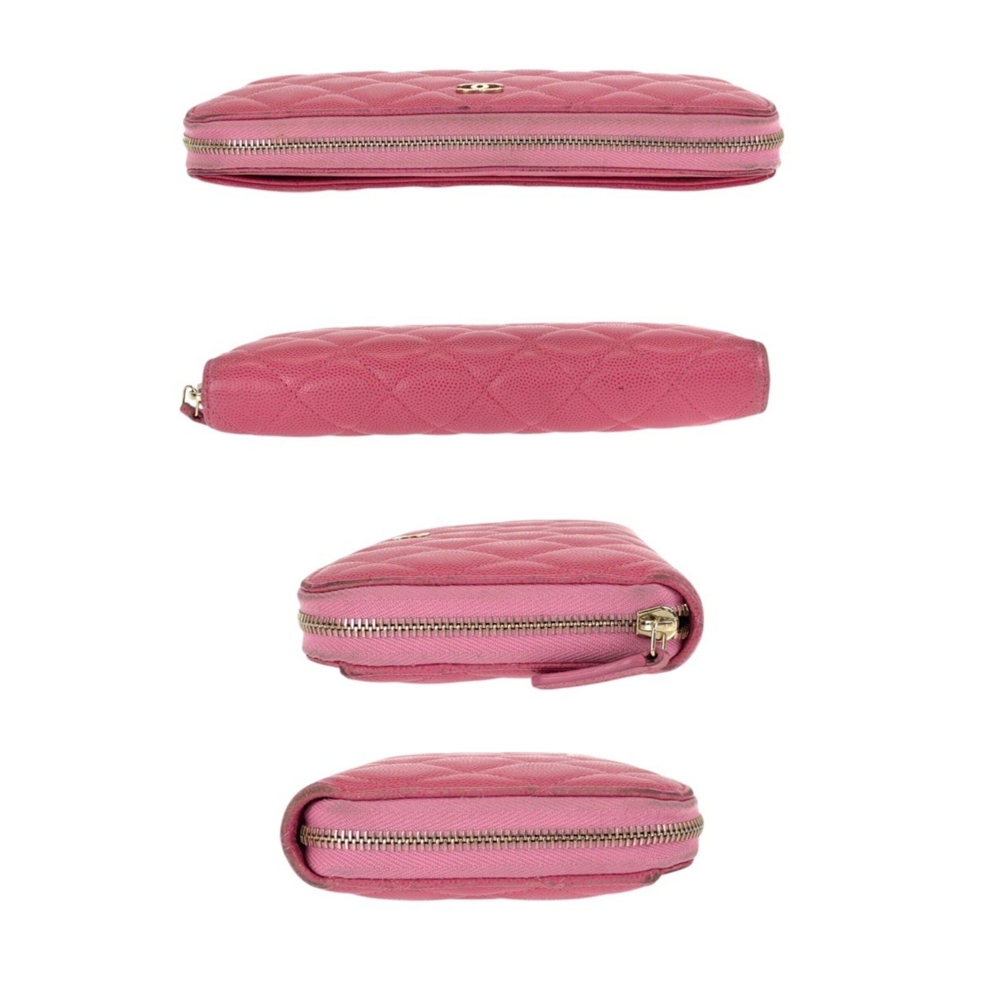 Chanel Pink Grained Calfskin Long Wallet (Bi-Fold) (Pre-Owned)