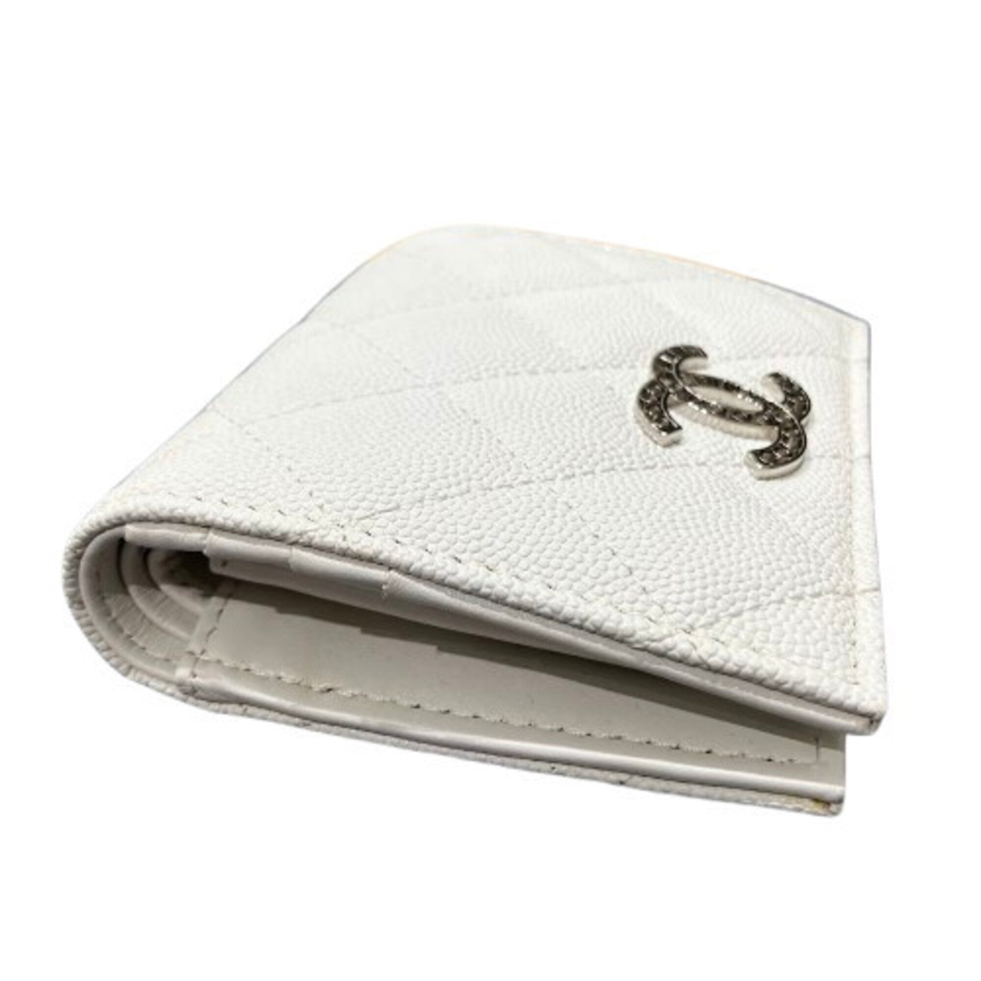 Chanel White Grained Calfskin Wallet (Bi-Fold) (Pre-Owned)