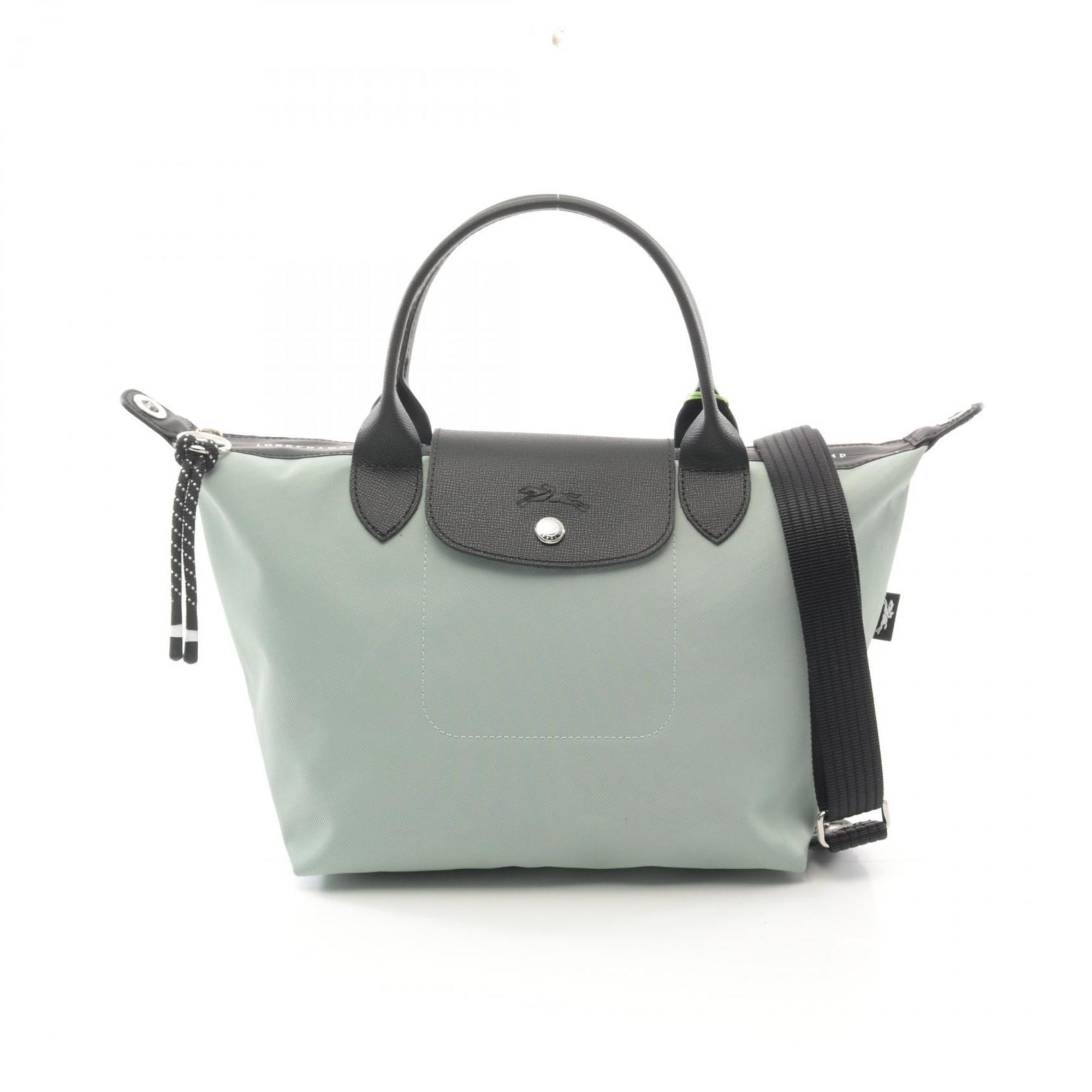 Longchamp Black Green Canvas Leather Tote Bag (Pre-Owned)