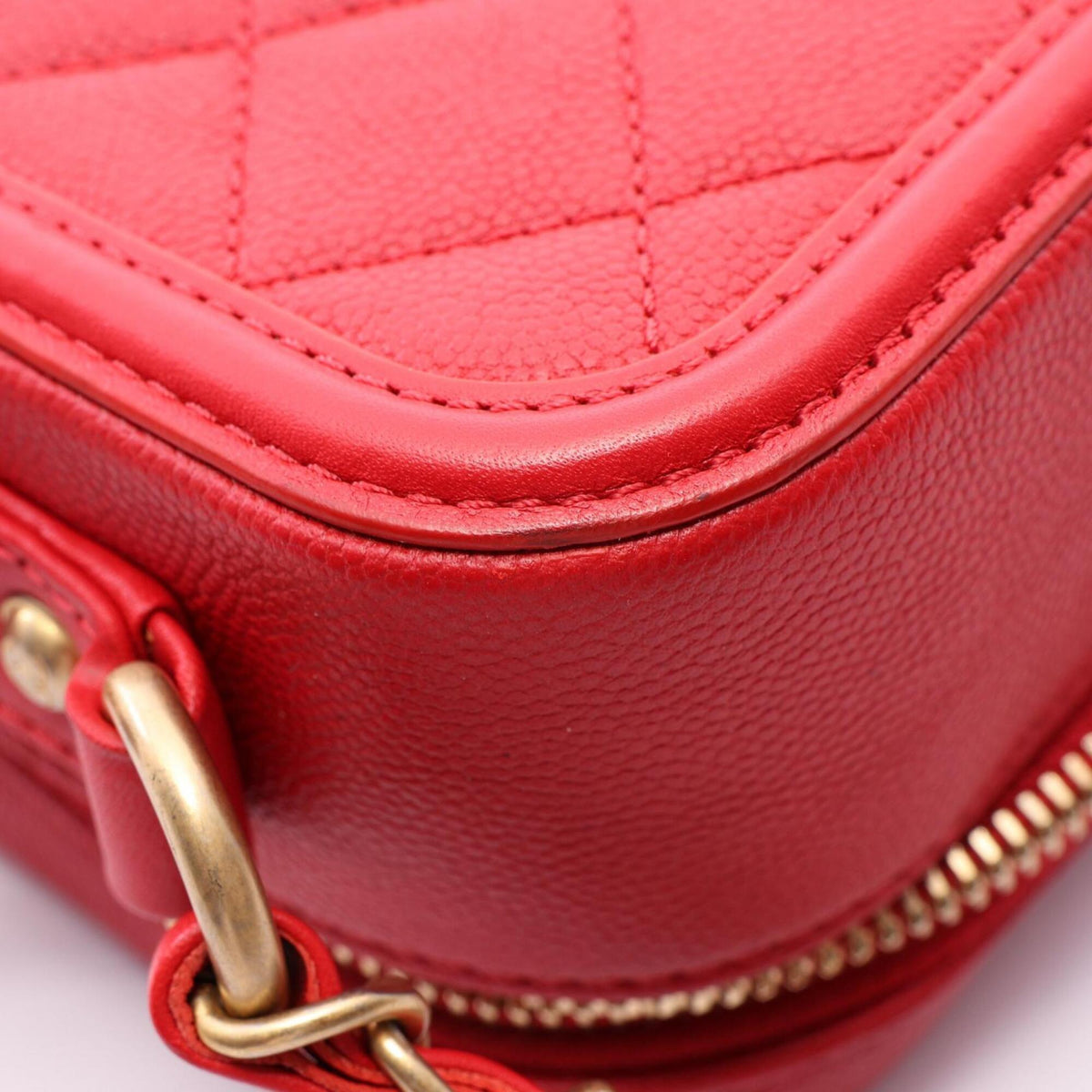 Chanel Red Color Grained Calfskin Handbag Shoulder Bag Vanity Bag (Pre-Owned)