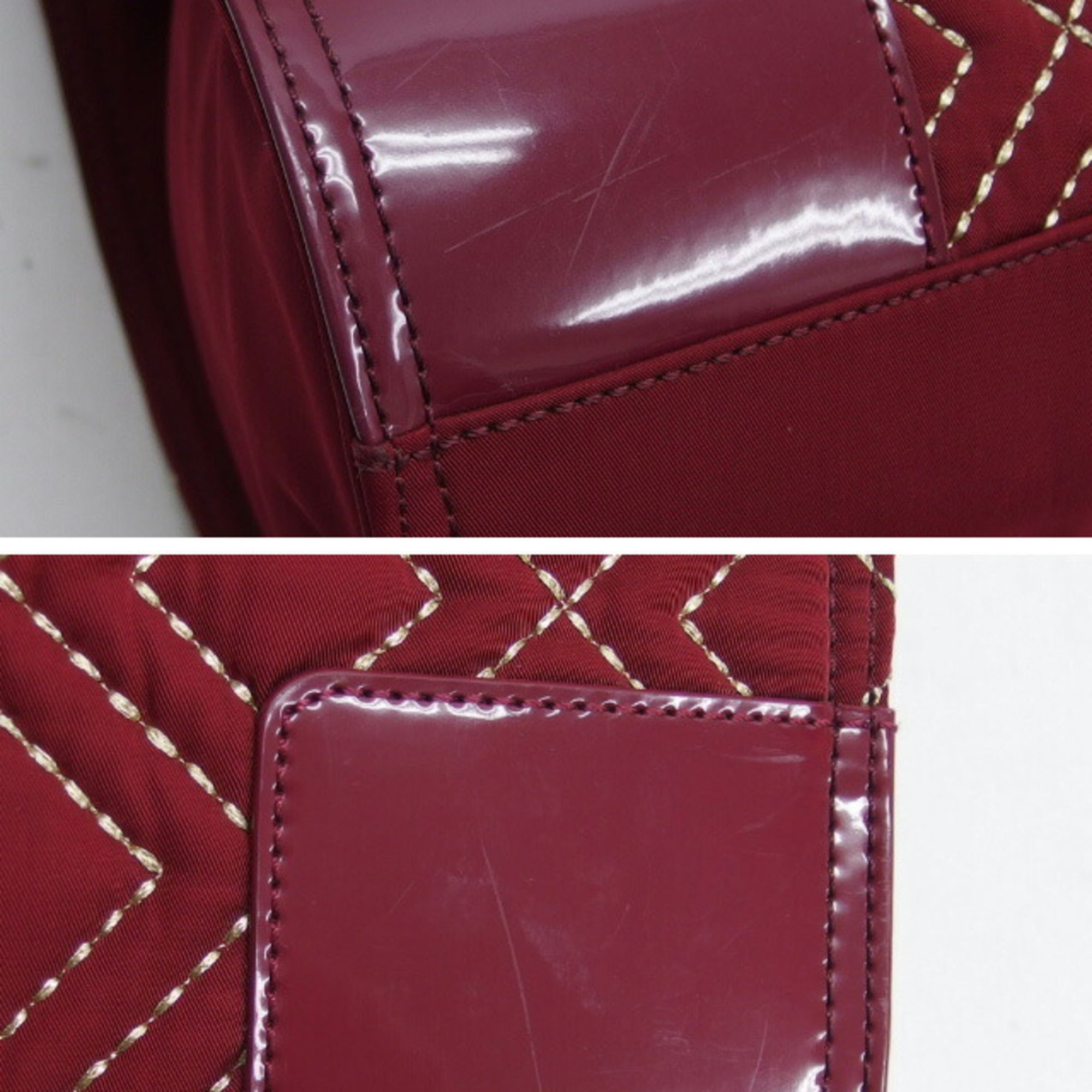 Tory Burch Bordeaux Red Color Nylon Patent Leather Leather Shoulder Bag Tote Bag (Pre-Owned)