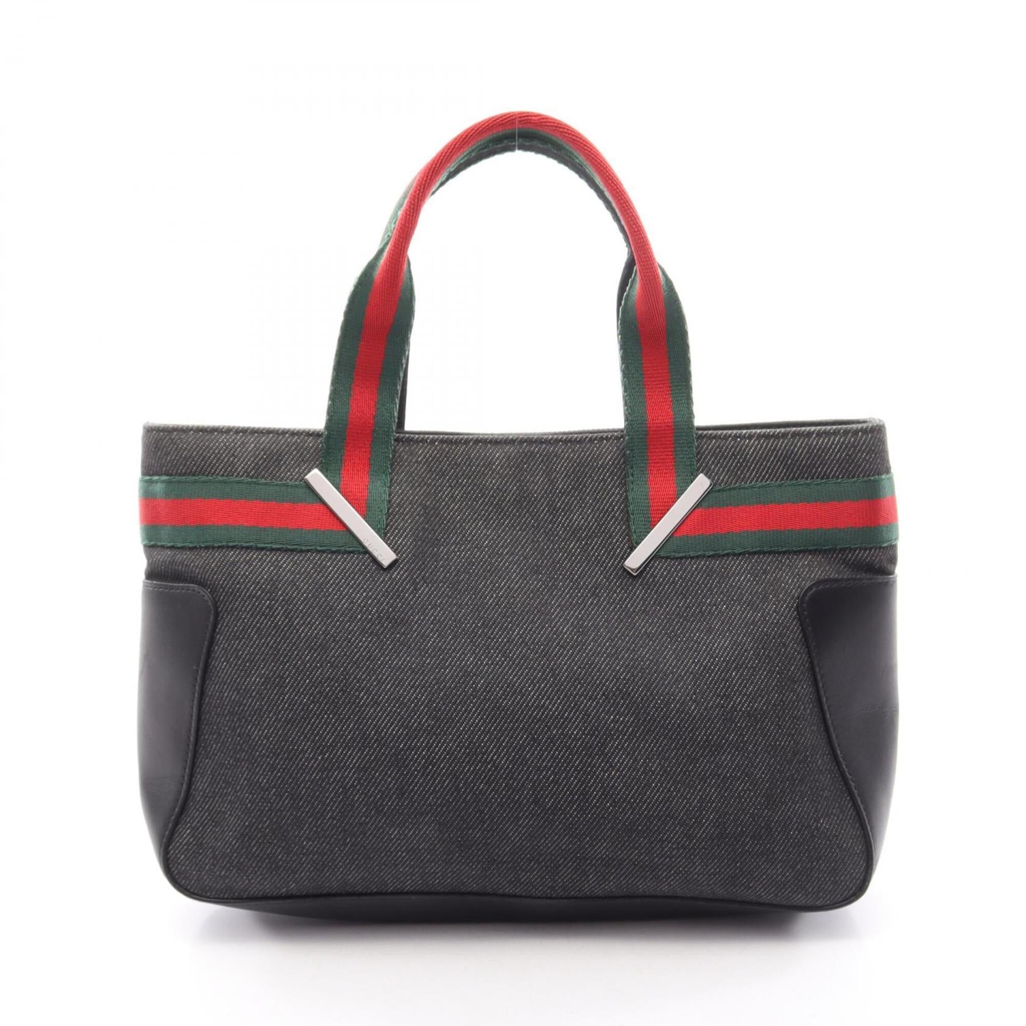 Gucci Black Green Red Color Canvas Leather Handbag (Pre-Owned)