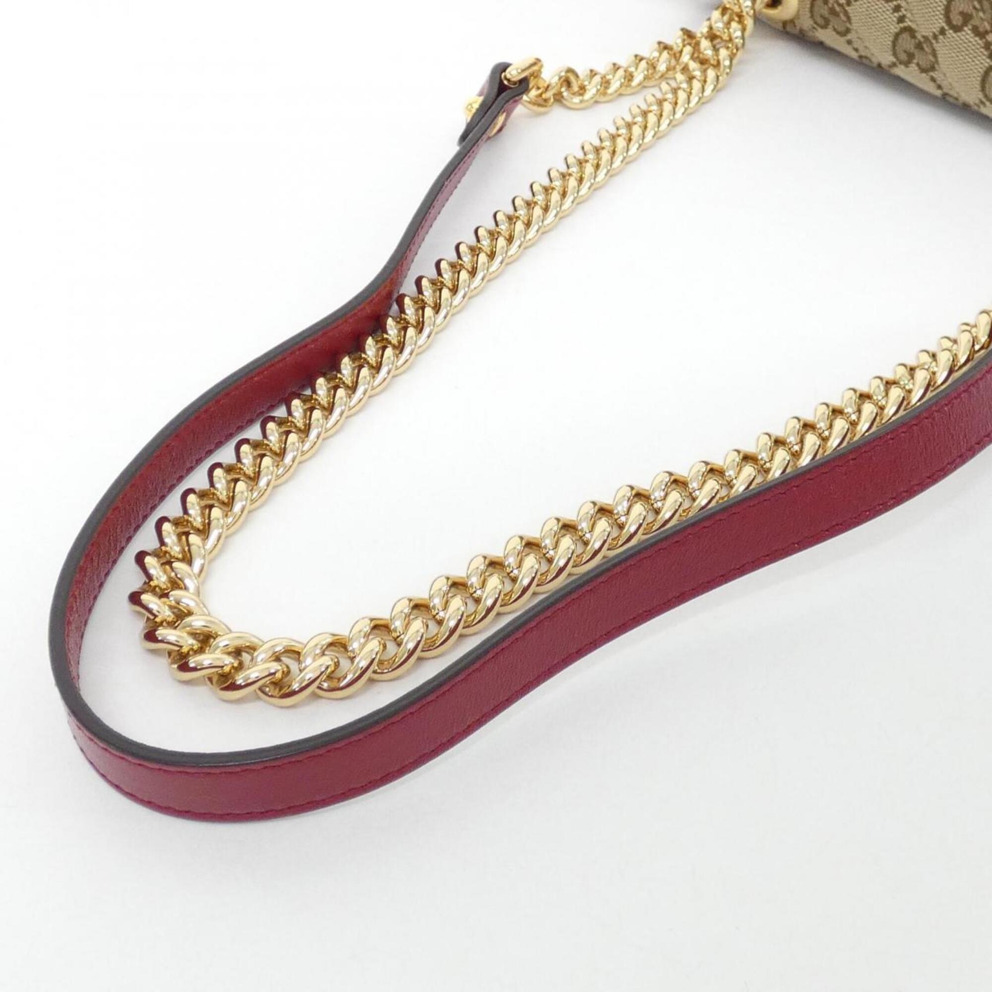 Gucci Beige Red Color Gg Canvas Leather Shoulder Bag (Pre-Owned)