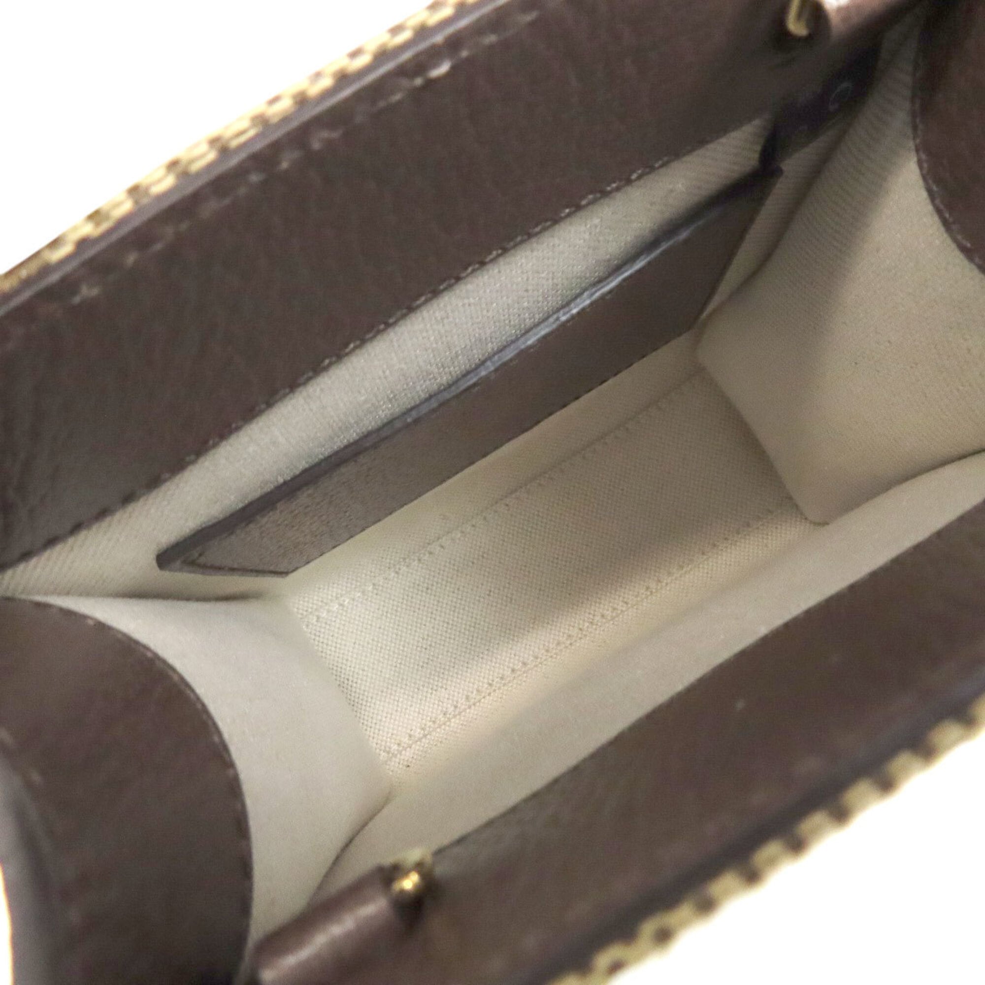 Gucci Brown Canvas Leather Handbag Tote Bag (Pre-Owned)
