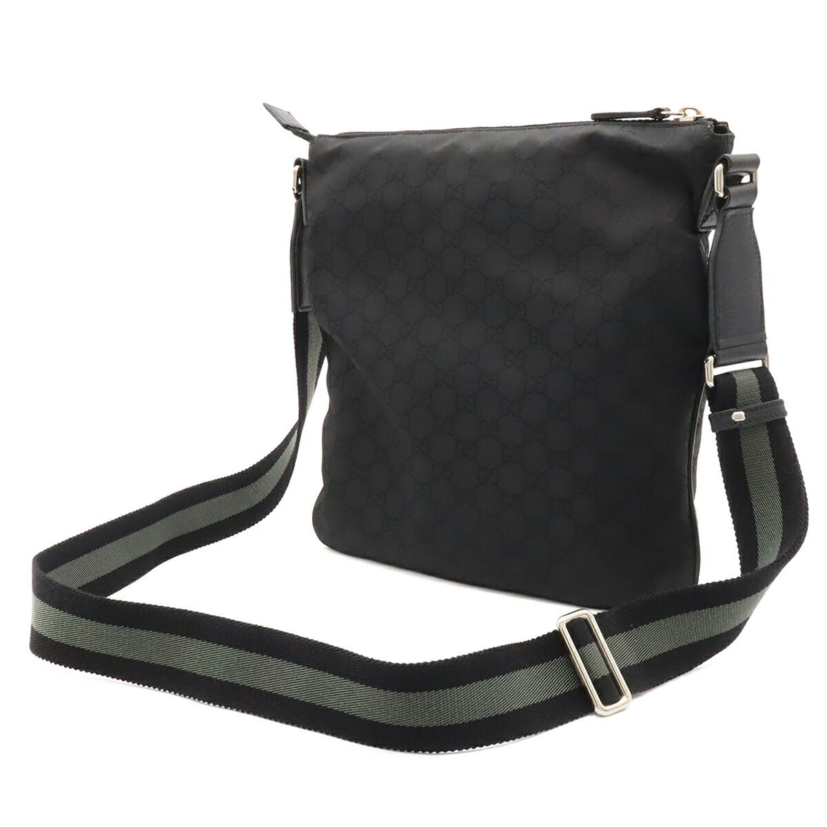 Gucci Black Gray Nylon Leather Shoulder Bag (Pre-Owned)