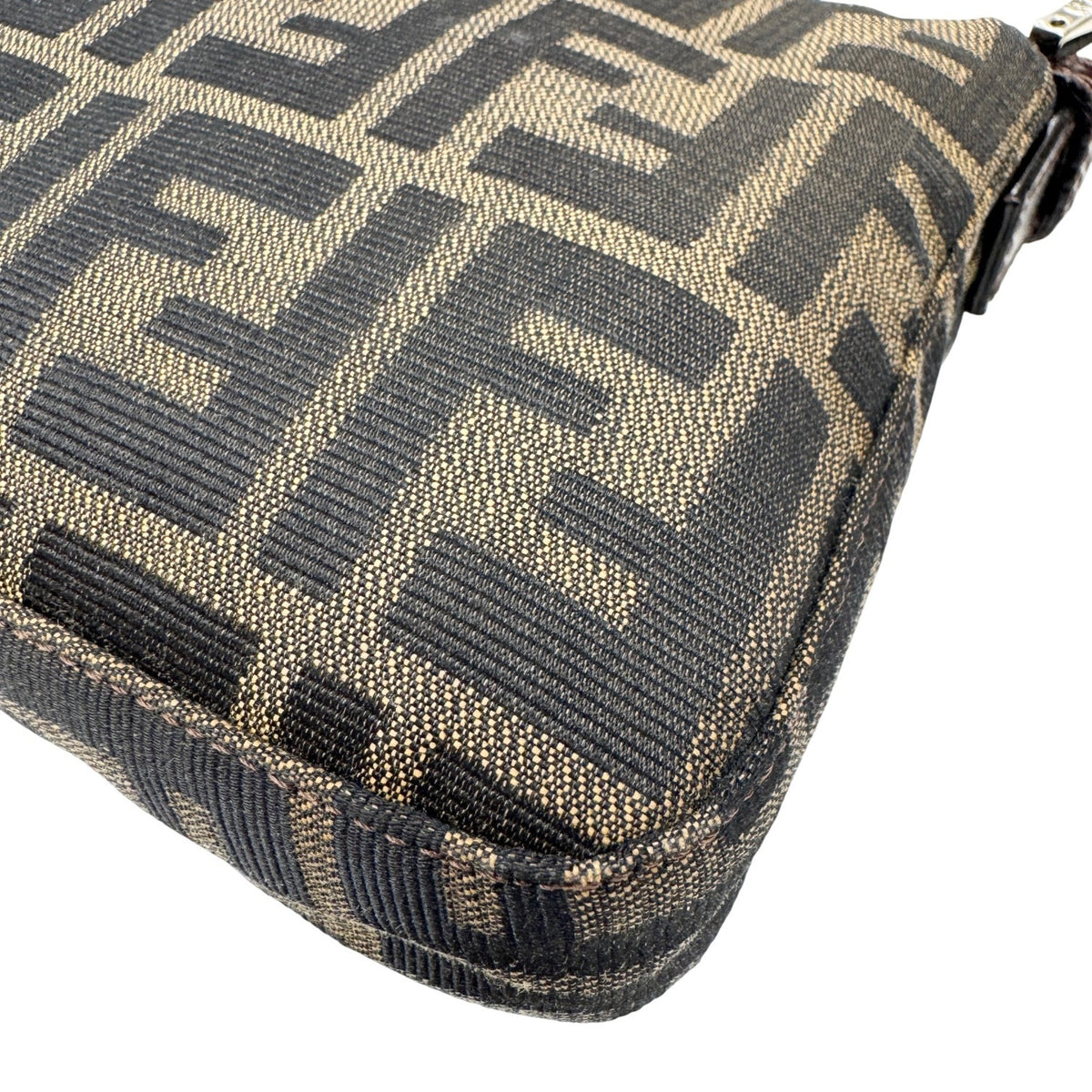 Fendi Zucca Brown Canvas Leather Handbag Pouch (Pre-Owned)