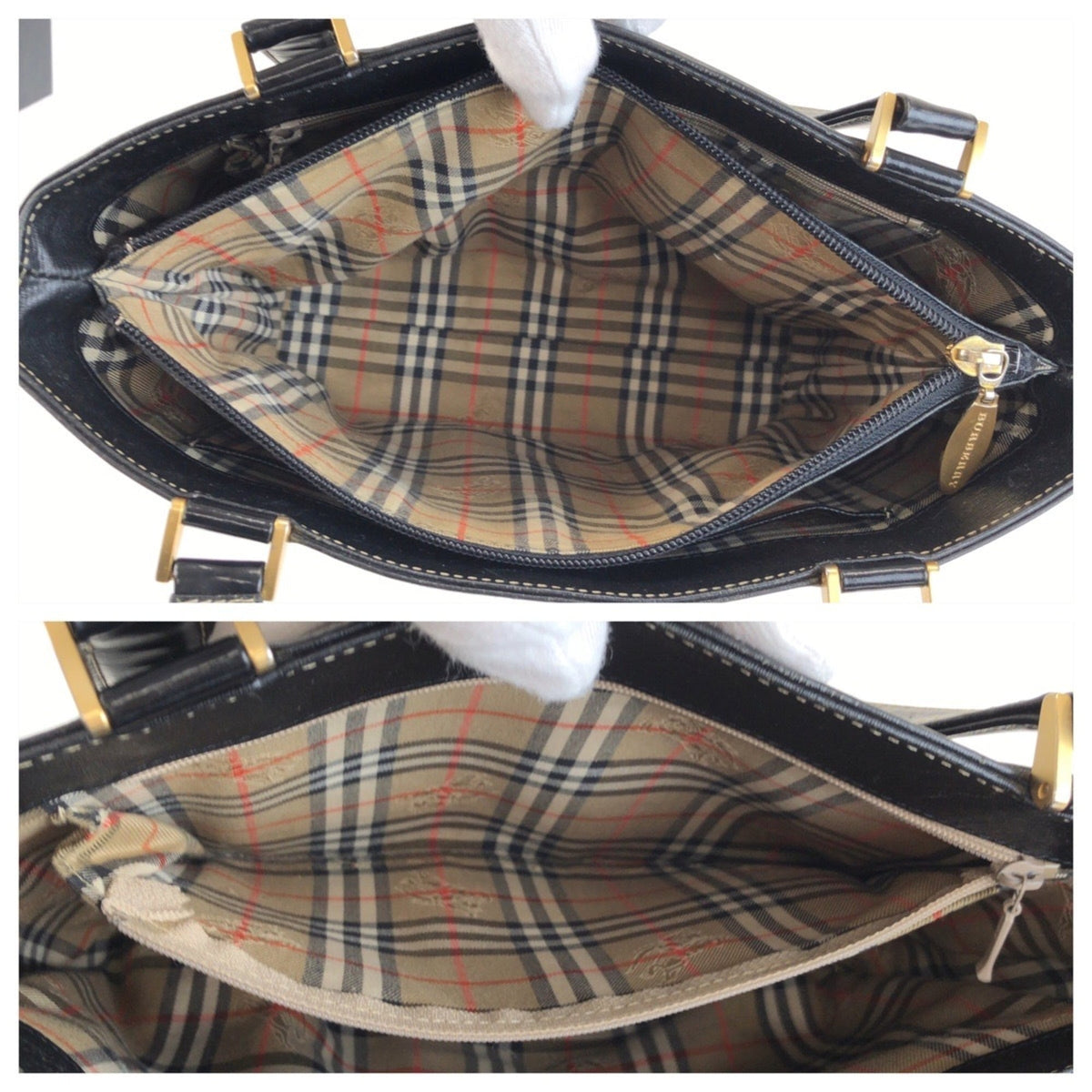Burberry Black Leather Handbag Tote Bag (Pre-Owned)