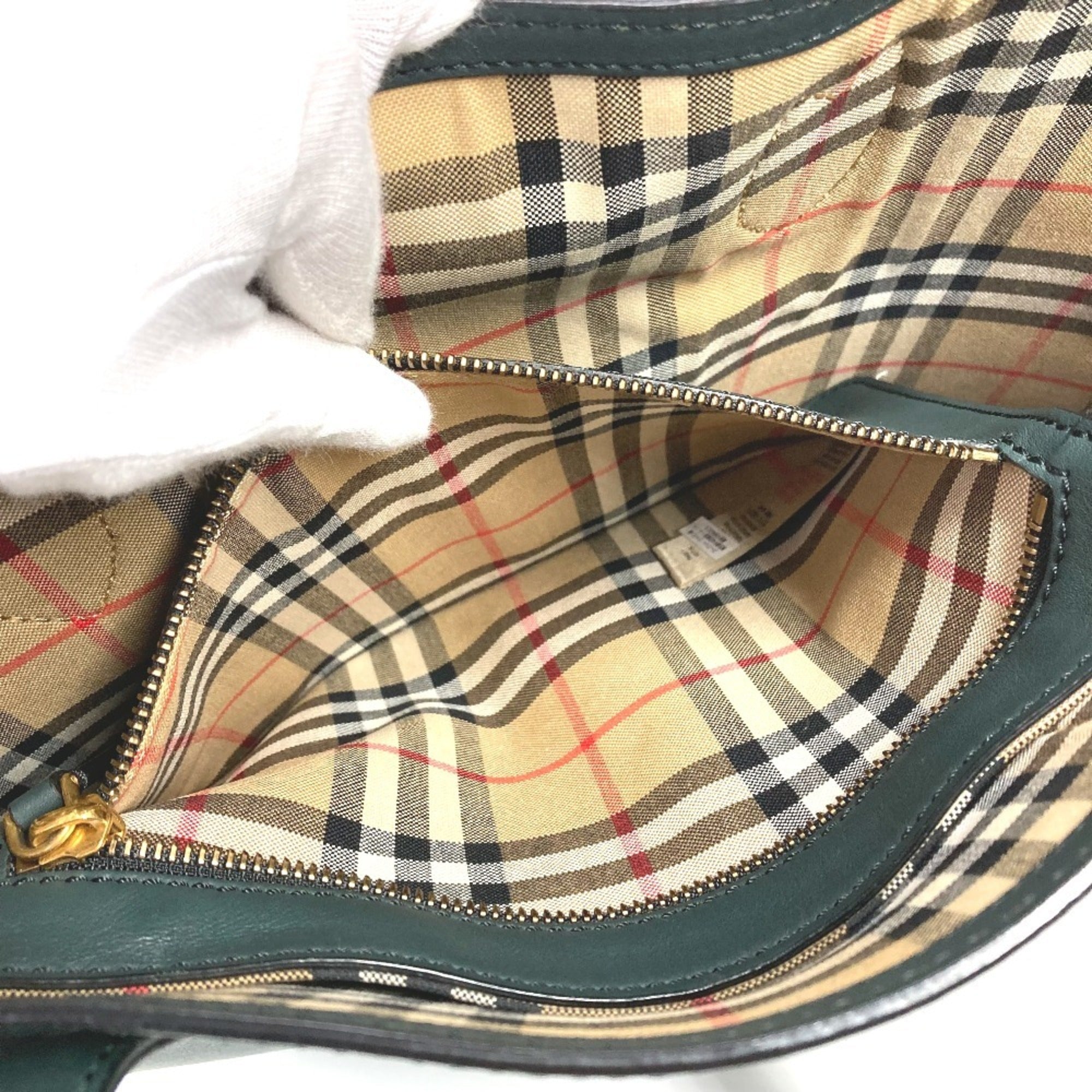 Burberry Blue Khaki Leather Shoulder Bag Tote Bag (Pre-Owned)