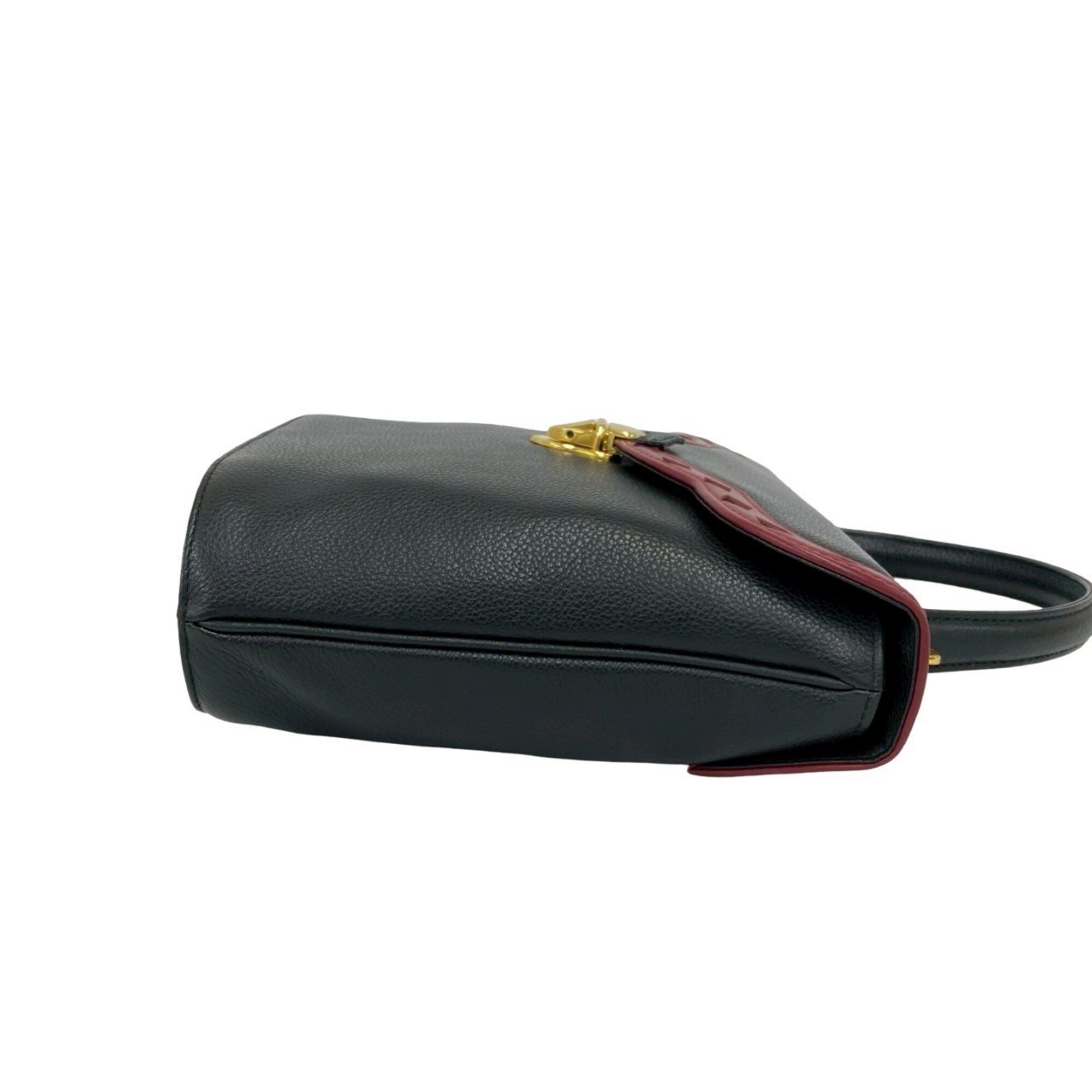 Yves Saint Laurent Black Red Color Leather Handbag Shoulder Bag (Pre-Owned)