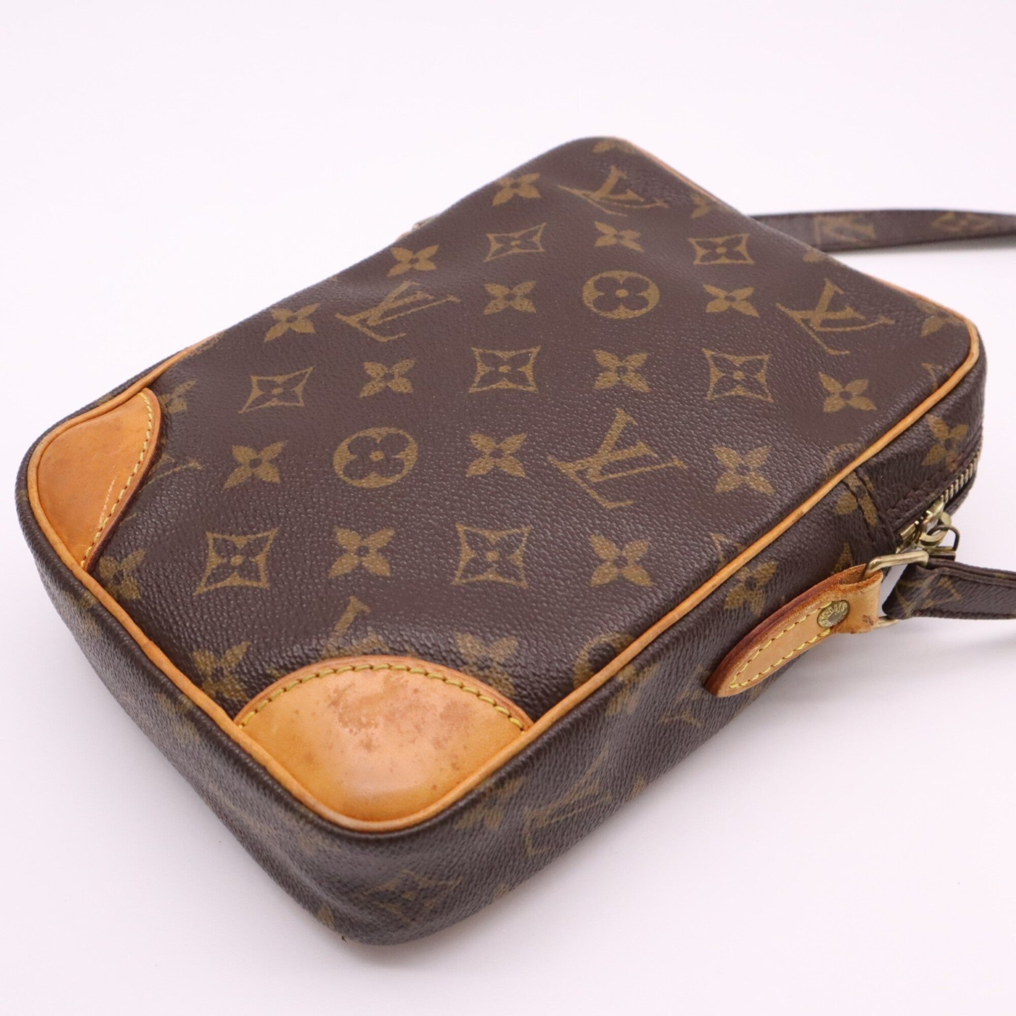 Louis Vuitton Beige Brown Coated Canvas Leather Shoulder Bag (Pre-Owned)