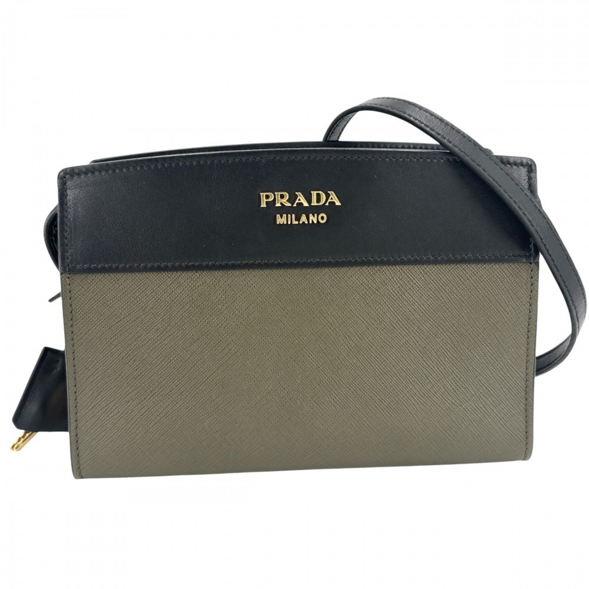 Prada Black Khaki Leather Shoulder Bag (Pre-Owned)