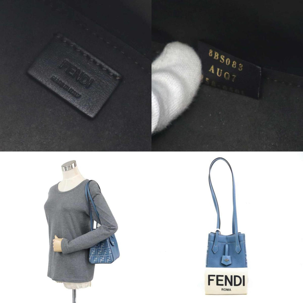 Fendi Blue Canvas Leather Shoulder Bag (Pre-Owned)