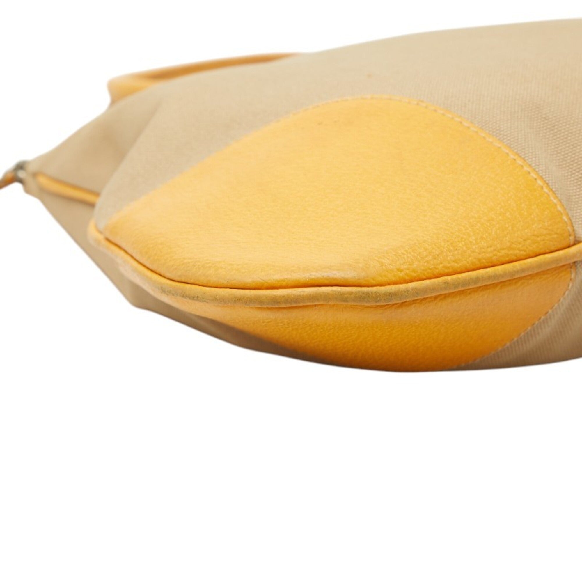Prada Beige Yellow Canvas Leather Shoulder Bag Tote Bag (Pre-Owned)