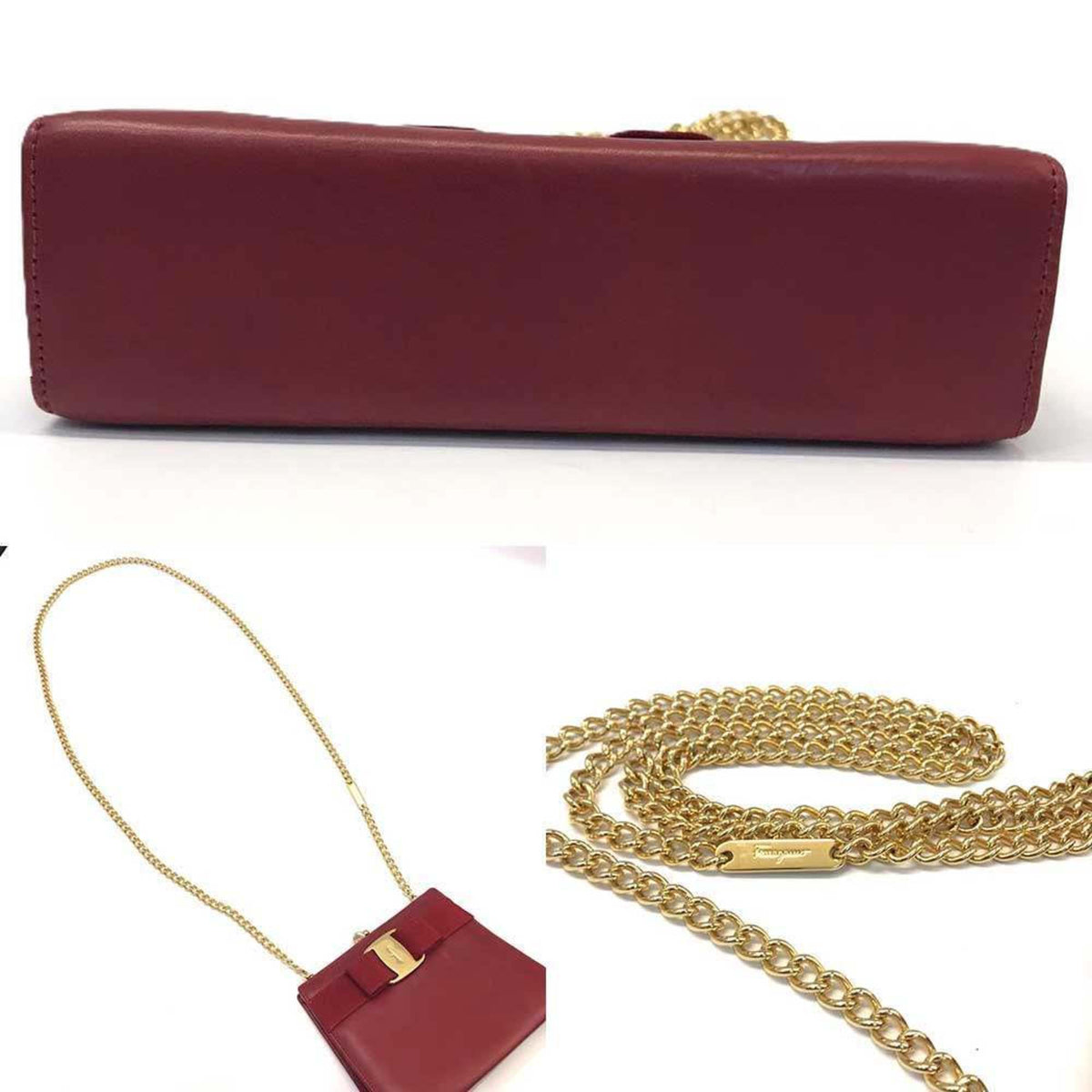 Salvatore Ferragamo Vara Red Color Leather Pochette Shoulder Bag (Pre-Owned)