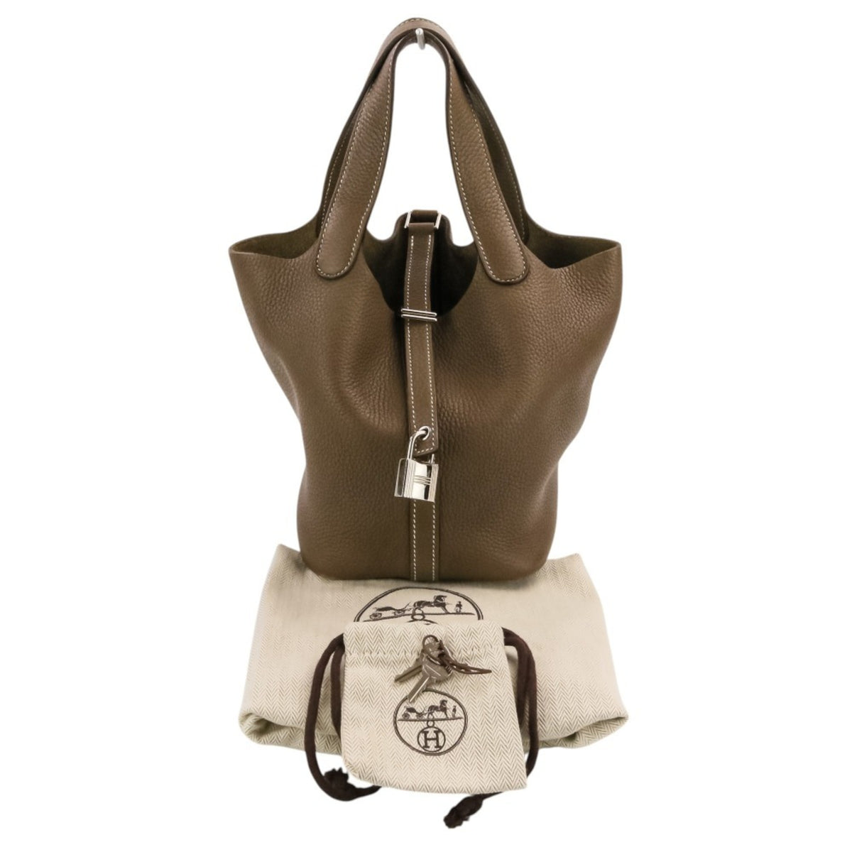 Hermes Etoupe Gray Taurillon Clemence Leather Handbag Tote Bag (Pre-Owned)