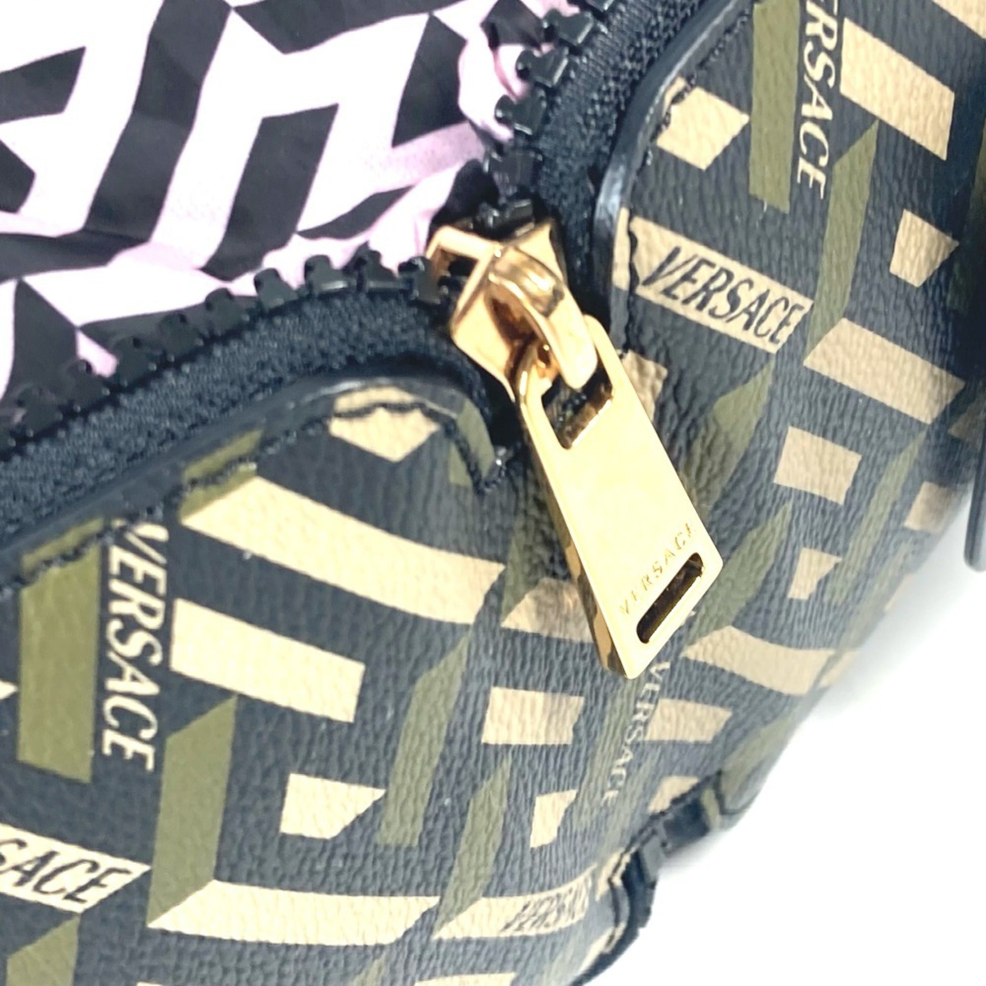 Versace Khaki Pink Leather Nylon Eco-Bag Shoulder Bag Tote Bag (Pre-Owned)