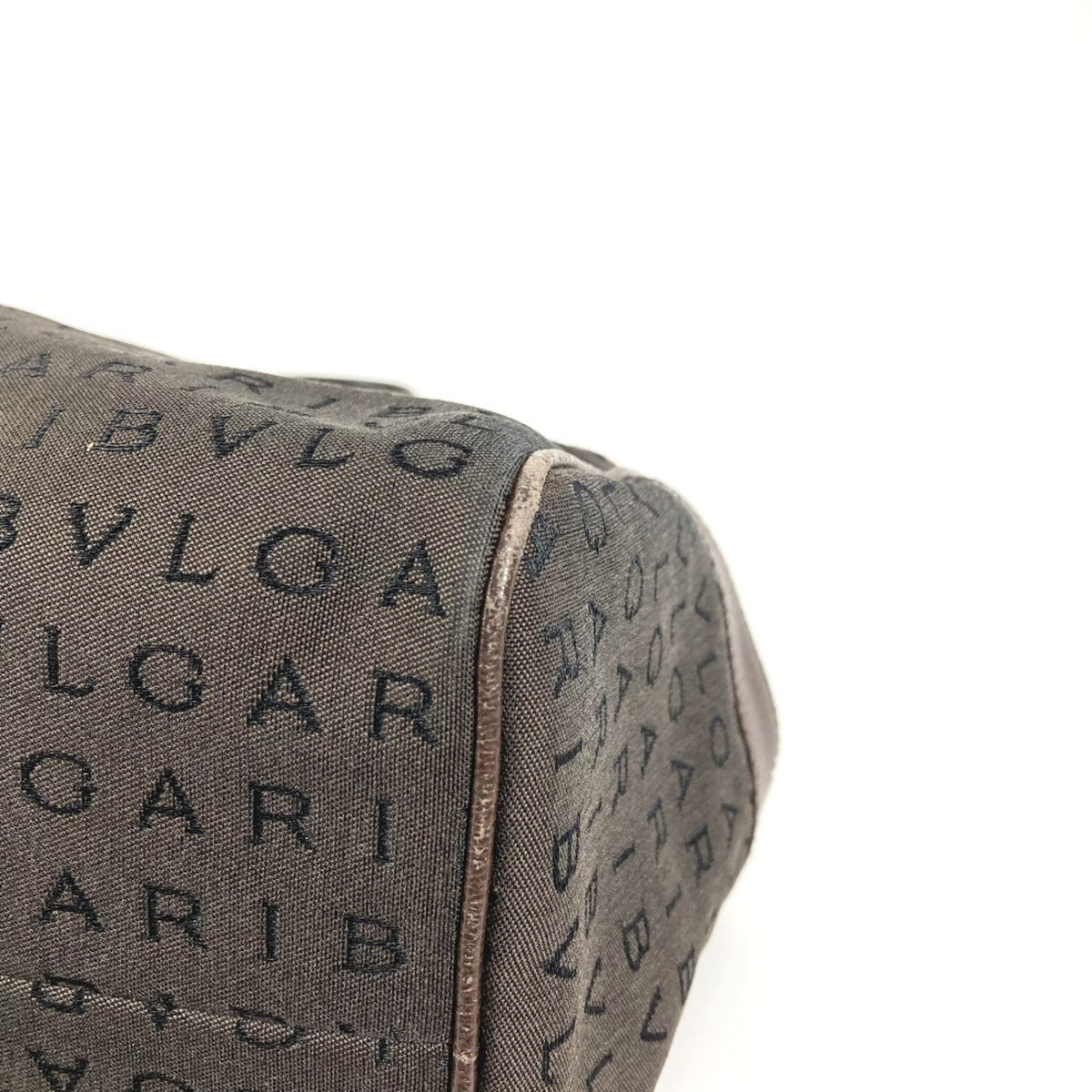 Bvlgari Logomania Brown Leather Canvas Boston Bag Handbag Tote Bag (Pre-Owned)