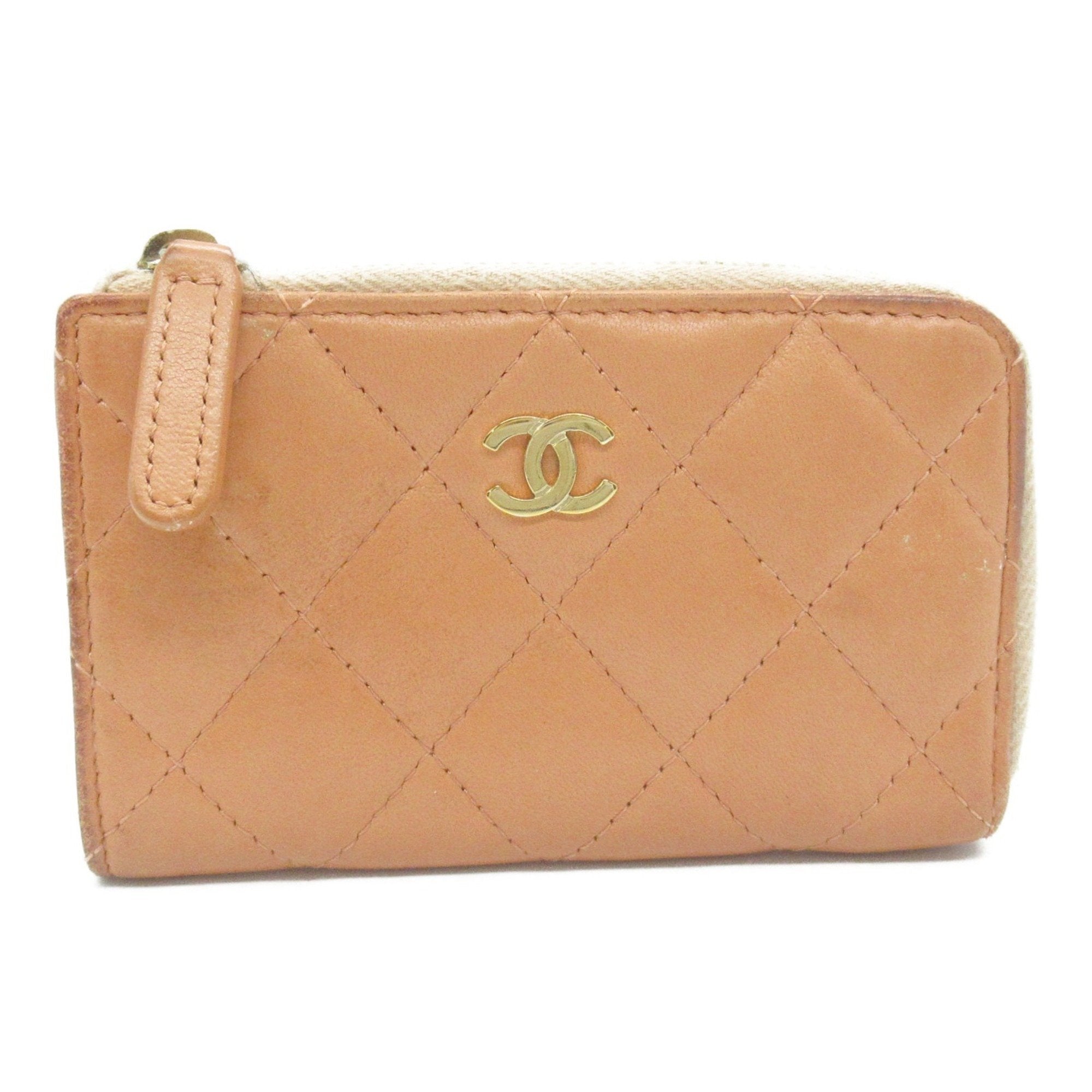 Chanel Pink Pink Beige Leather Coin Purse/Coin Case (Pre-Owned)