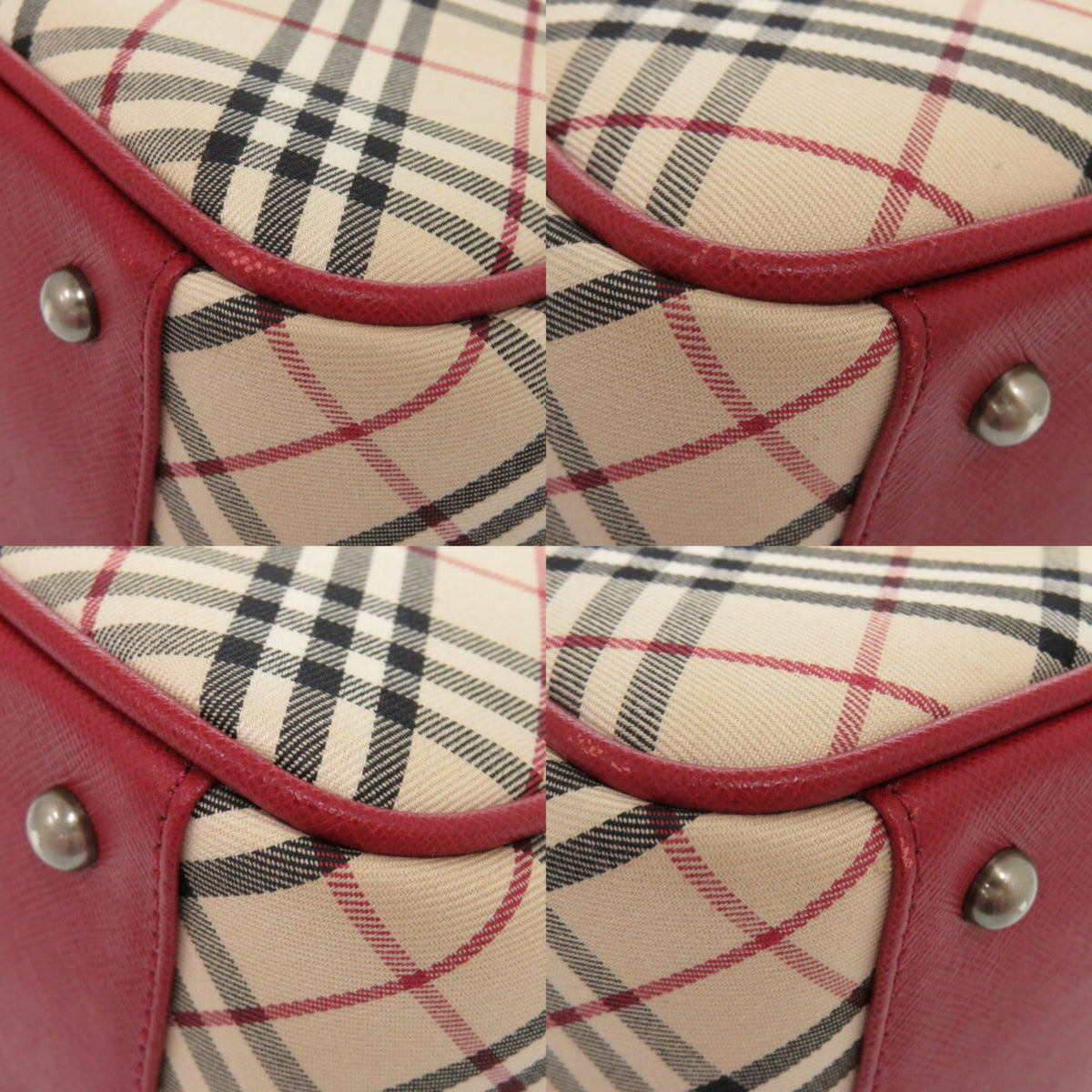 Burberry Beige Red Color Leather Canvas Handbag (Pre-Owned)