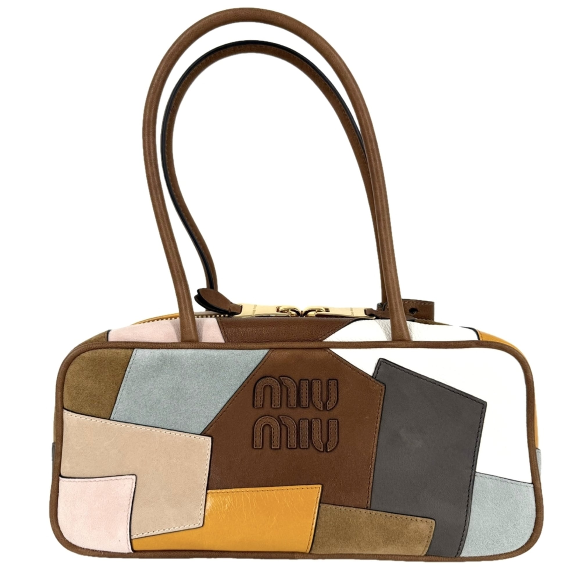 Miu Miu Brown Multi-Color White Leather Handbag Tote Bag (Pre-Owned)