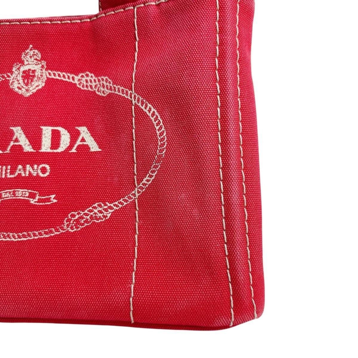 Prada Red Color Canvas Tote Bag (Pre-Owned)