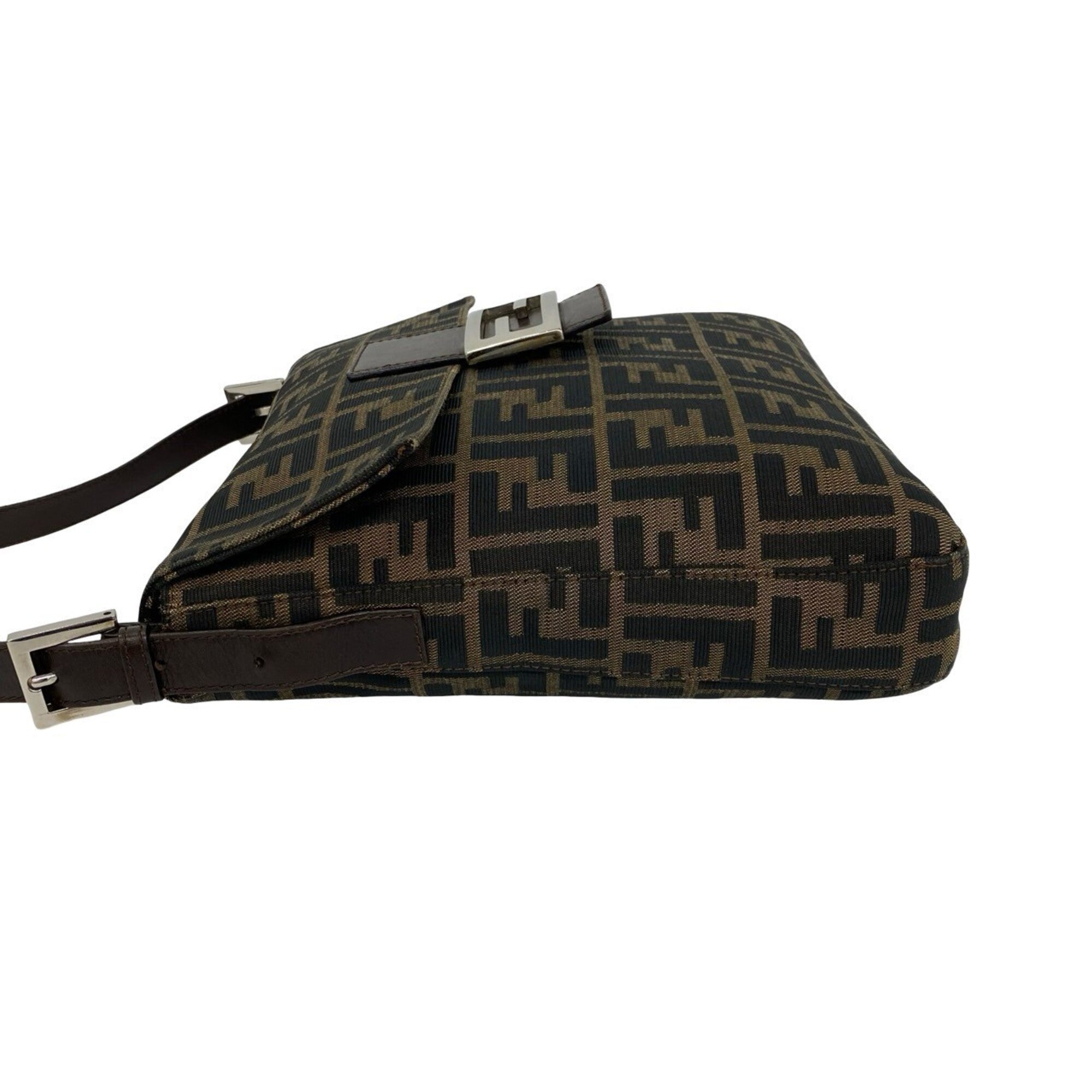 Fendi Black Brown Canvas Leather Shoulder Bag (Pre-Owned)