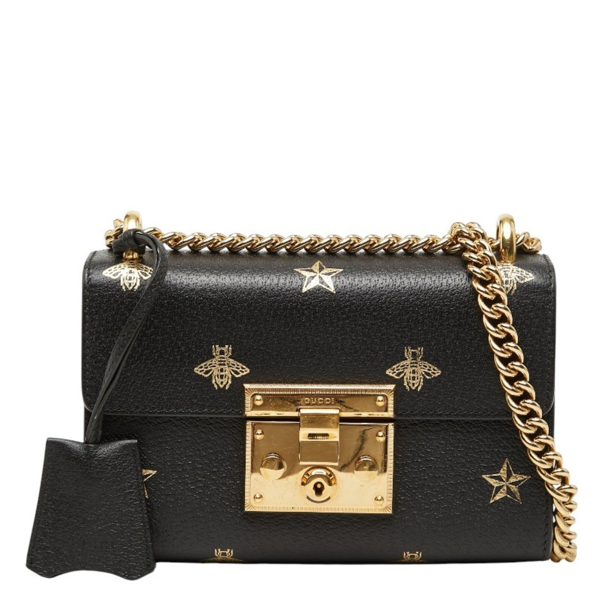 Gucci Black Gold Leather Shoulder Bag (Pre-Owned)