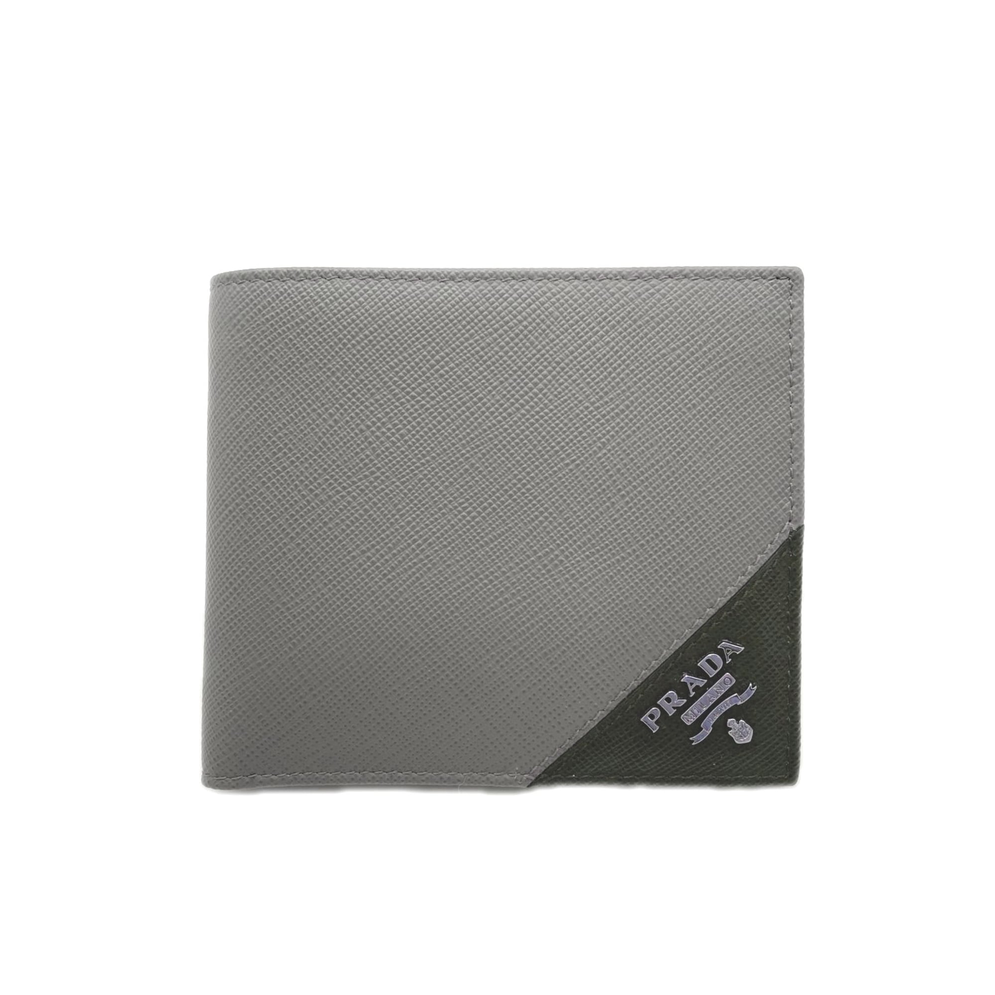 Prada Saffiano Gray Navy Saffiano Wallet (Bi-Fold) (Pre-Owned)