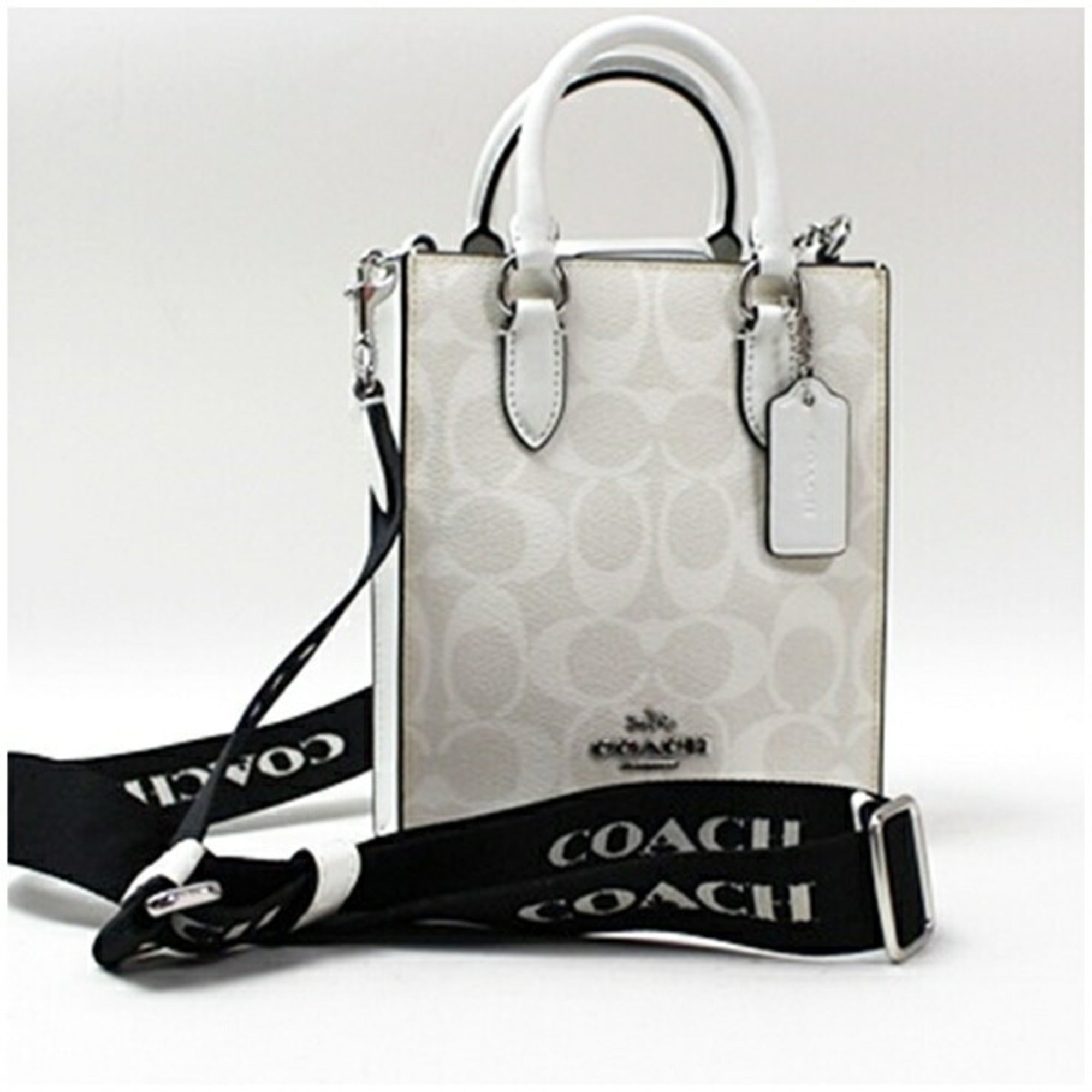 Coach Beige Black Light Gray White Leather Shoulder Bag Tote Bag (Pre-Owned)