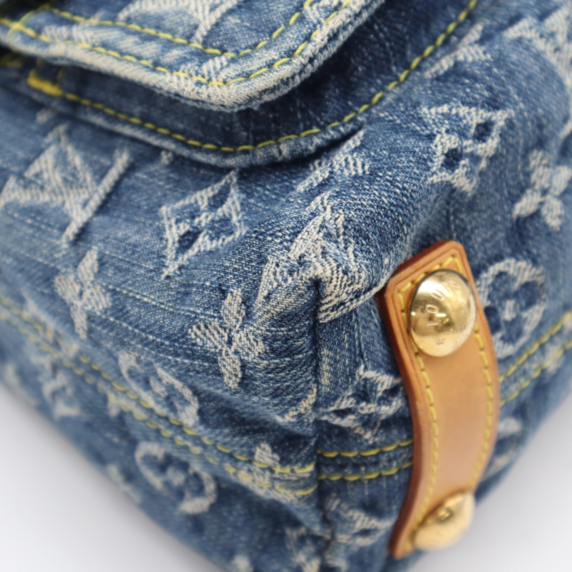 Louis Vuitton Monogram Denim Beige Blue Cotton Leather Shoulder Bag (Pre-Owned)