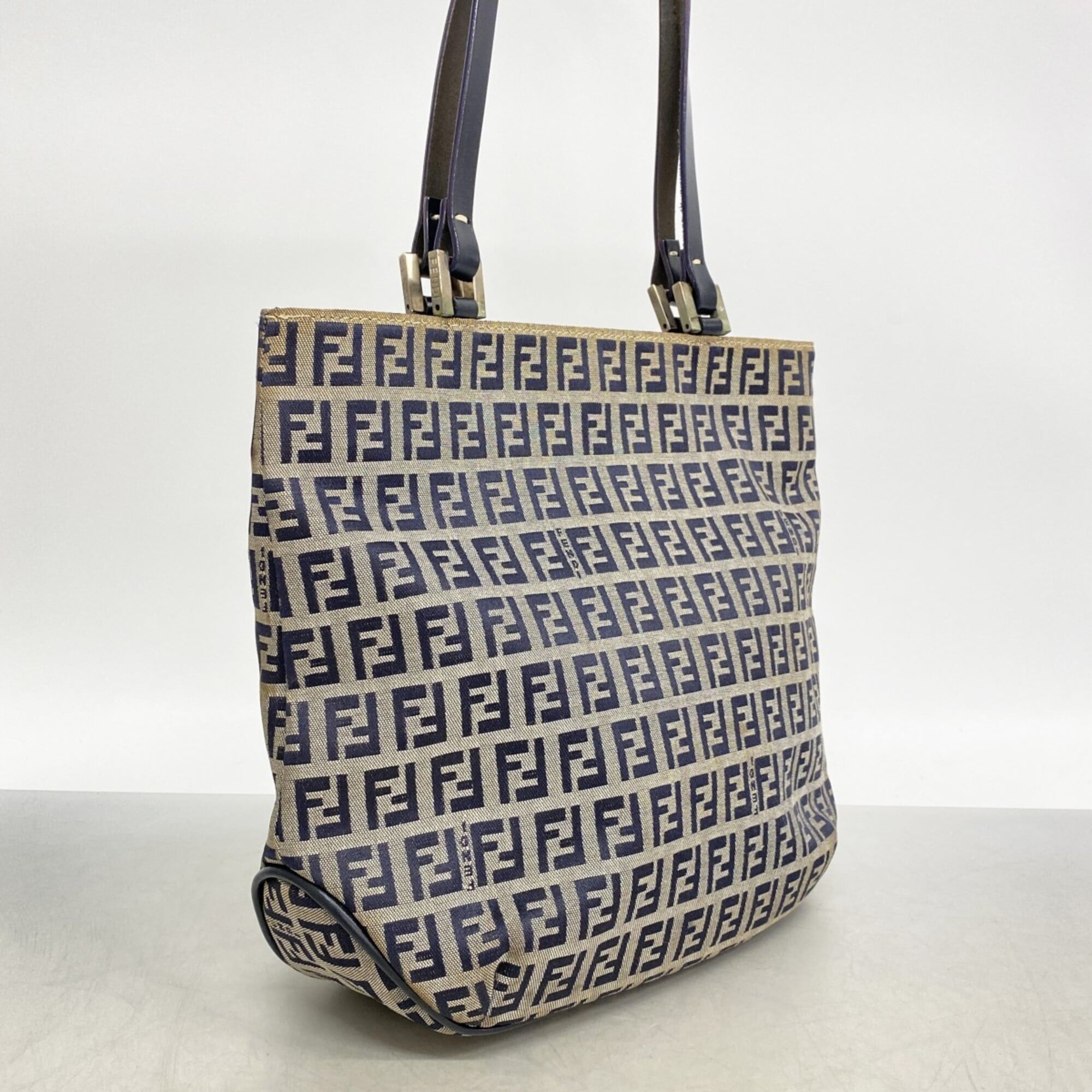 Fendi Gray Navy Nylon Canvas Tote Bag (Pre-Owned)