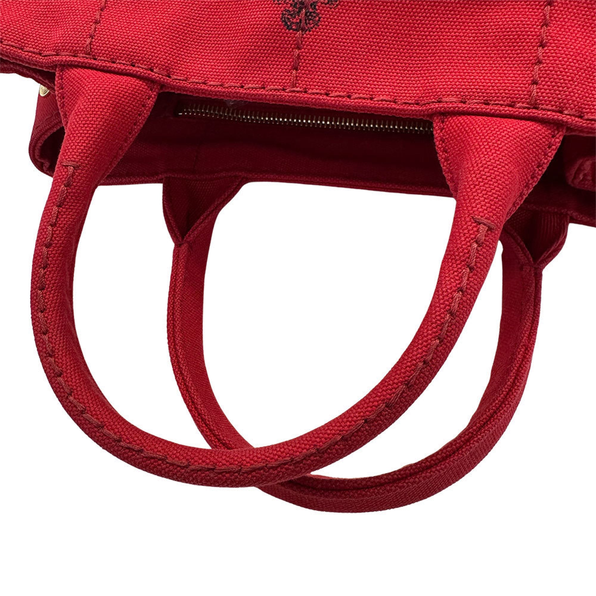 Prada Red Color Canvas Handbag Shoulder Bag (Pre-Owned)
