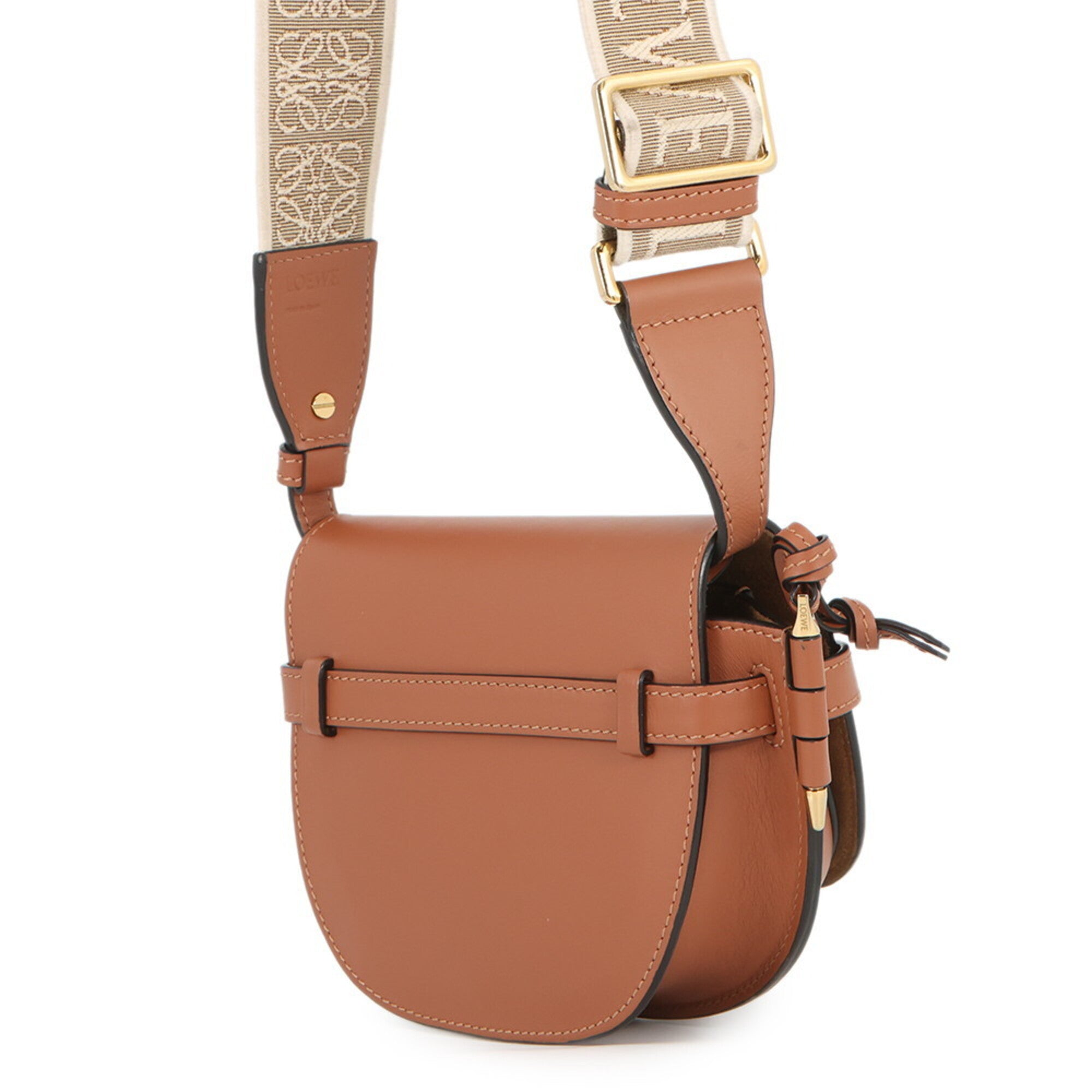 Loewe Brown Leather Canvas Handbag Shoulder Bag (Pre-Owned)
