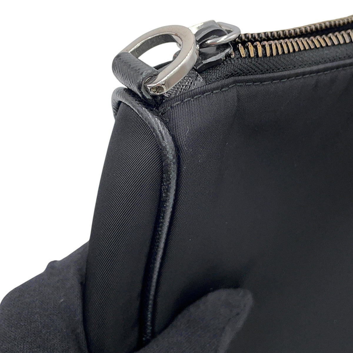 Prada Black Nylon Leather Handbag Pouch Shoulder Bag (Pre-Owned)