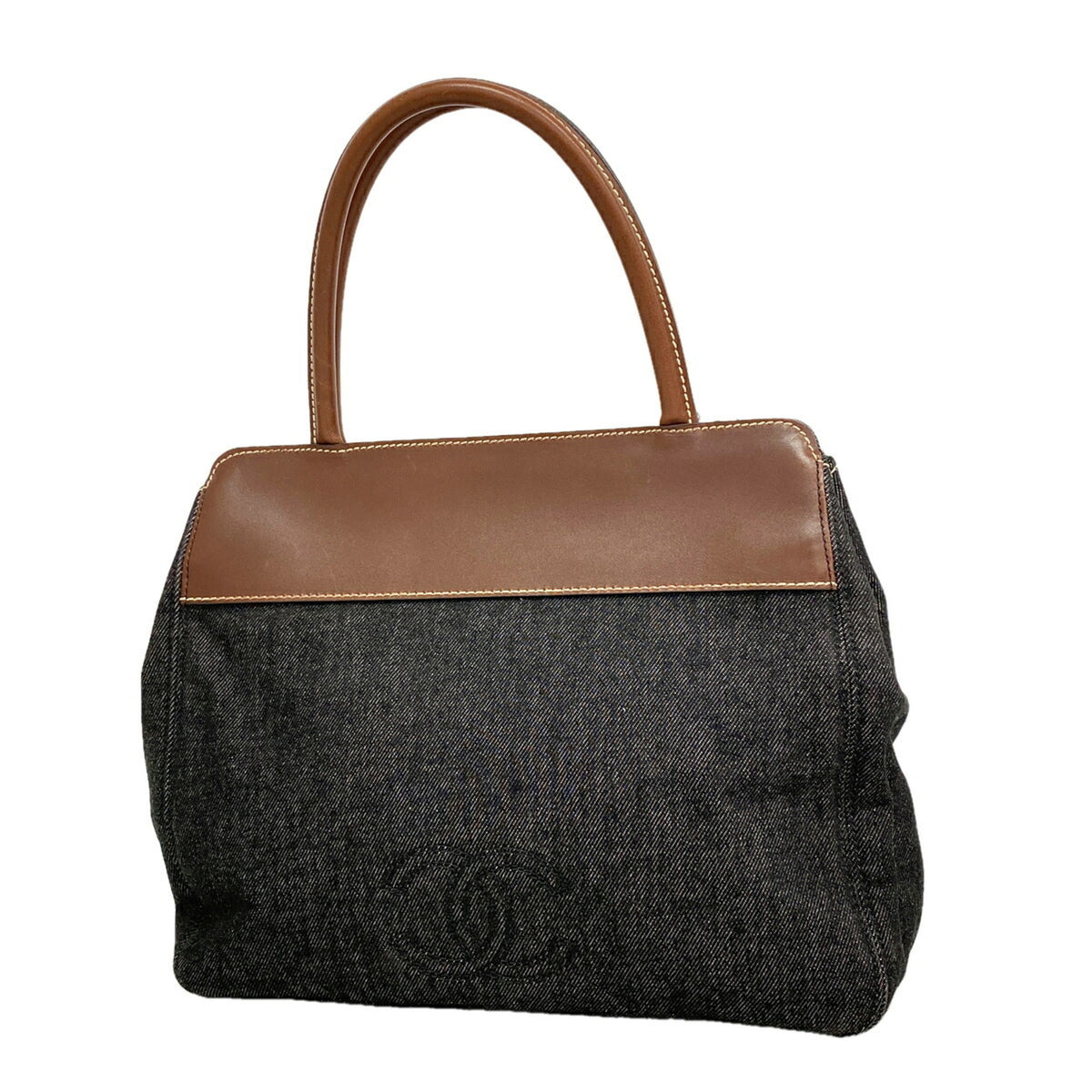 Chanel Black Brown Denim Leather Tote Bag (Pre-Owned)