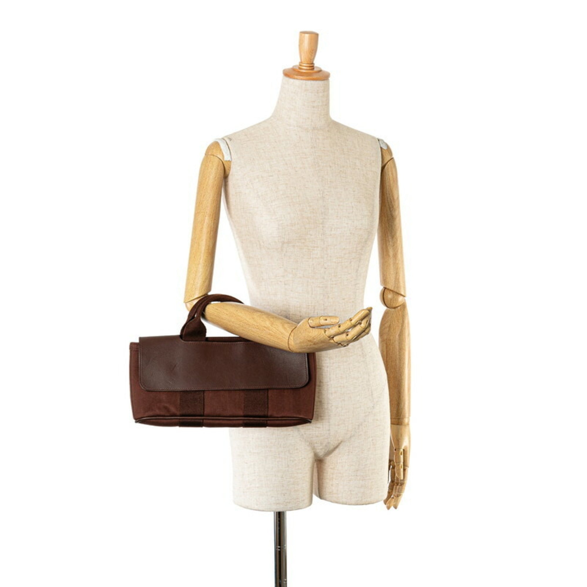 Hermes Brown Toile Chevron Leather Handbag (Pre-Owned)