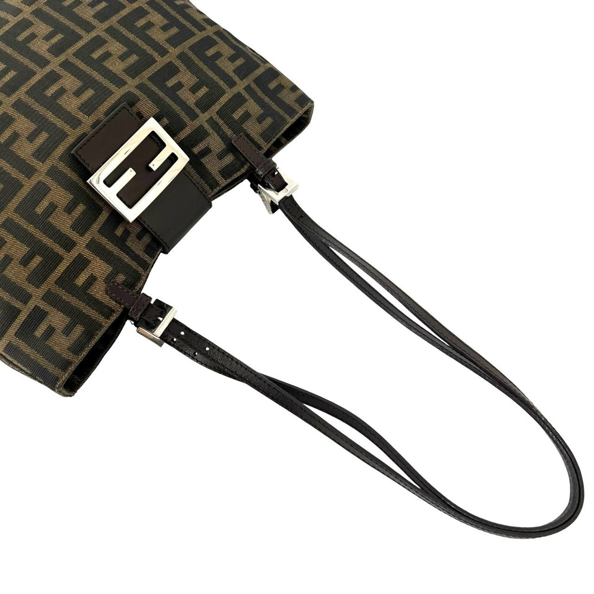 Fendi Black Brown Canvas Leather Handbag Shoulder Bag Tote Bag (Pre-Owned)