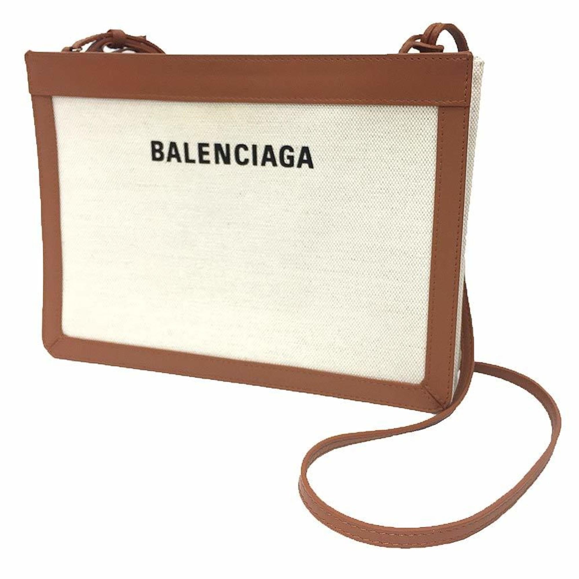 Balenciaga Brown White Canvas Leather Shoulder Bag (Pre-Owned)