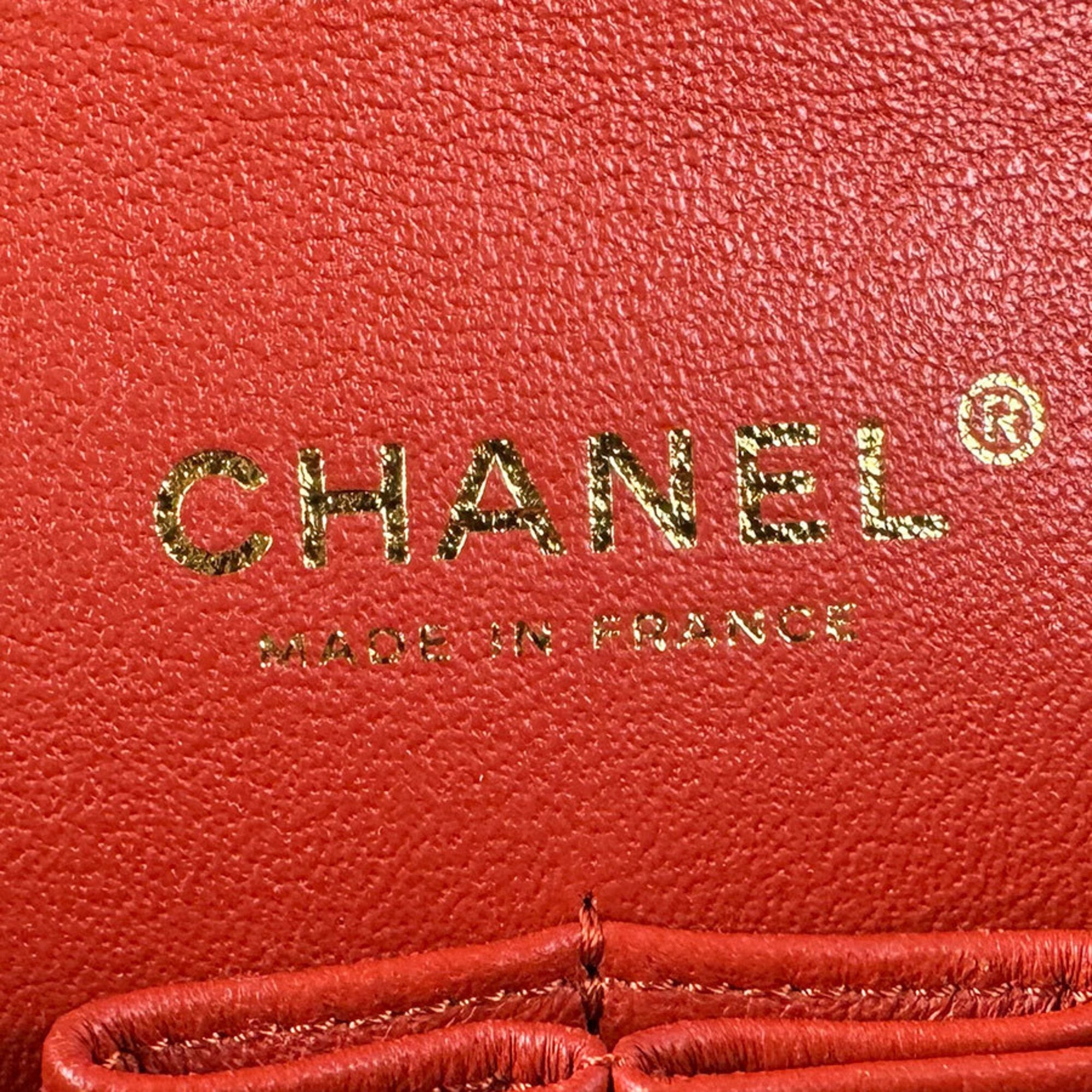 Chanel Orange Red Grained Calfskin Shoulder Bag (Pre-Owned)