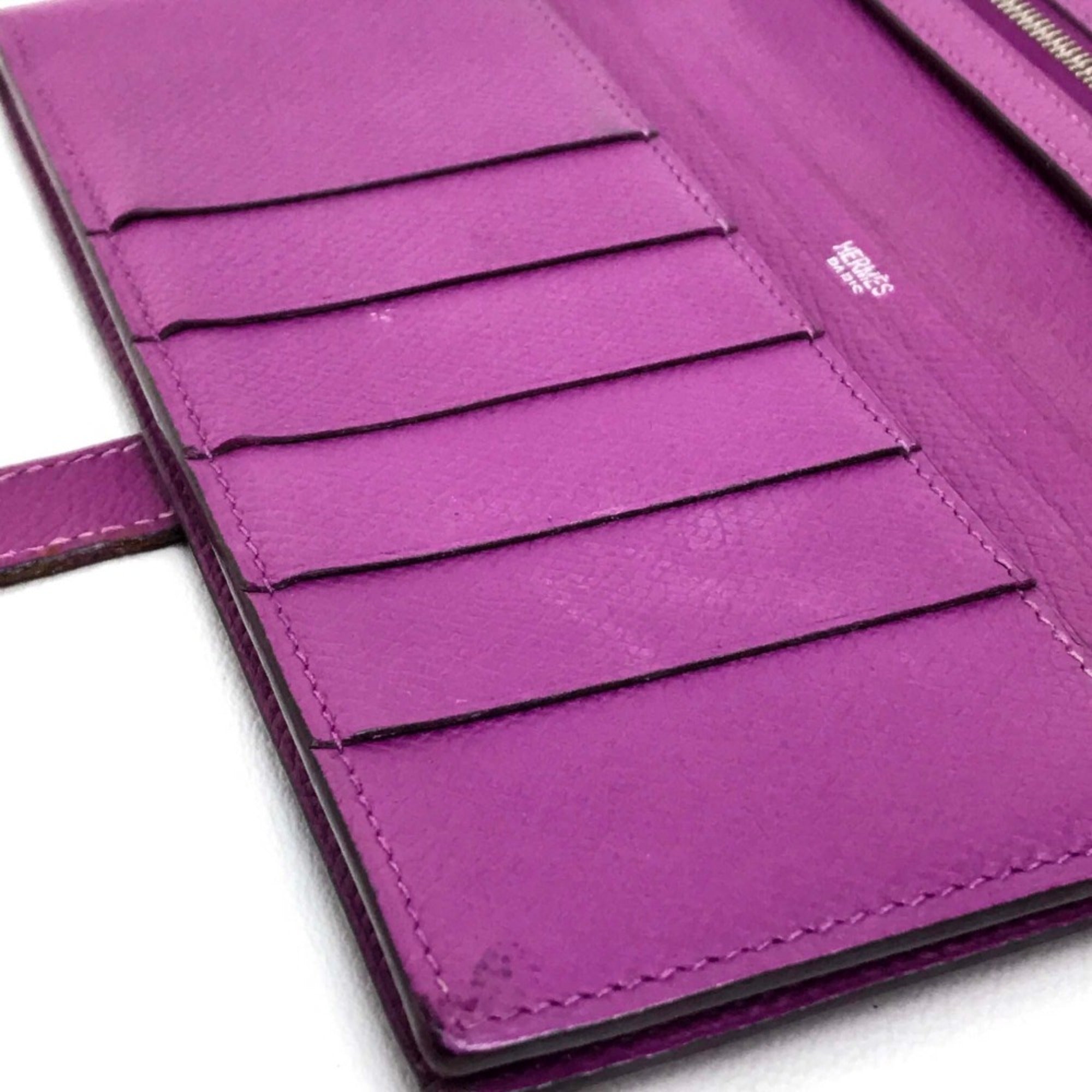 Hermes Purple Leather Long Wallet (Bi-Fold) (Pre-Owned)