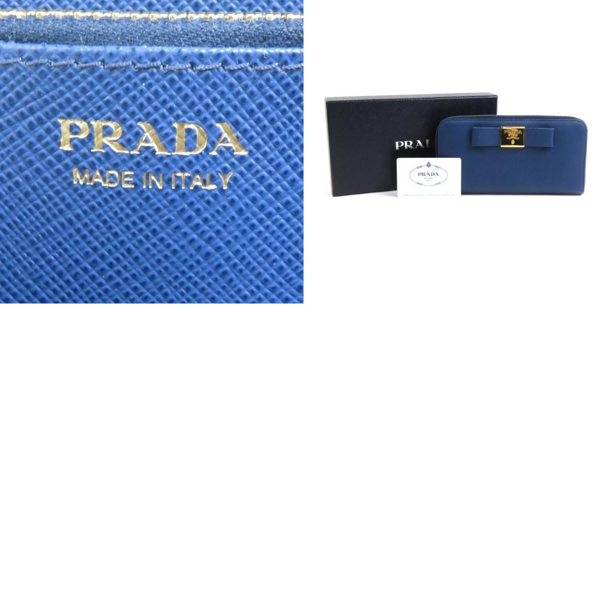 Prada Blue Leather Long Wallet (Bi-Fold) (Pre-Owned)
