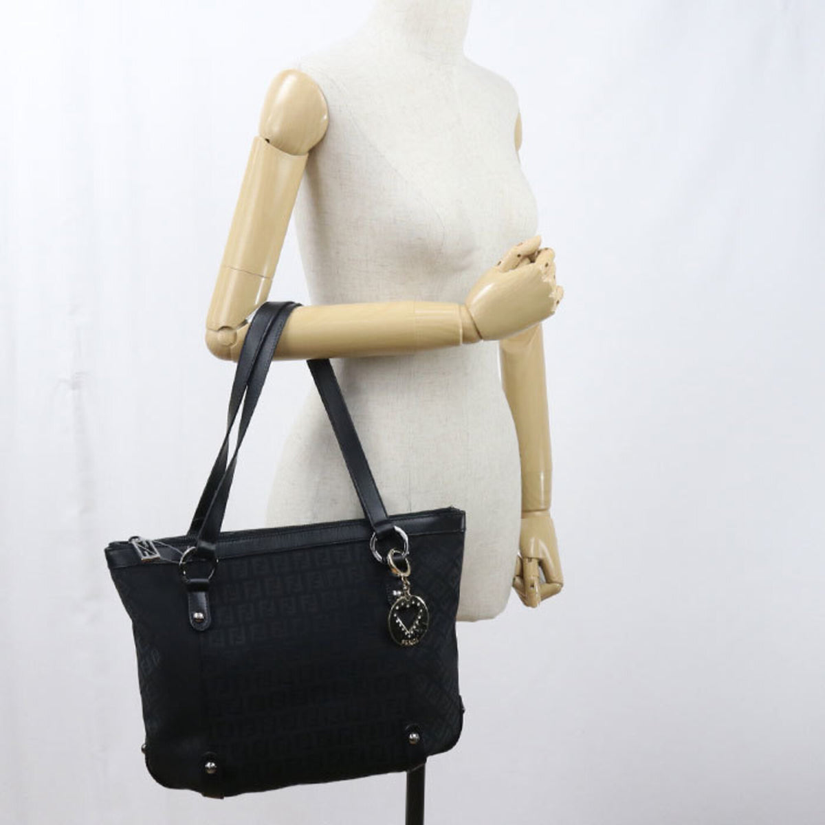Fendi Black Canvas Leather Tote Bag (Pre-Owned)